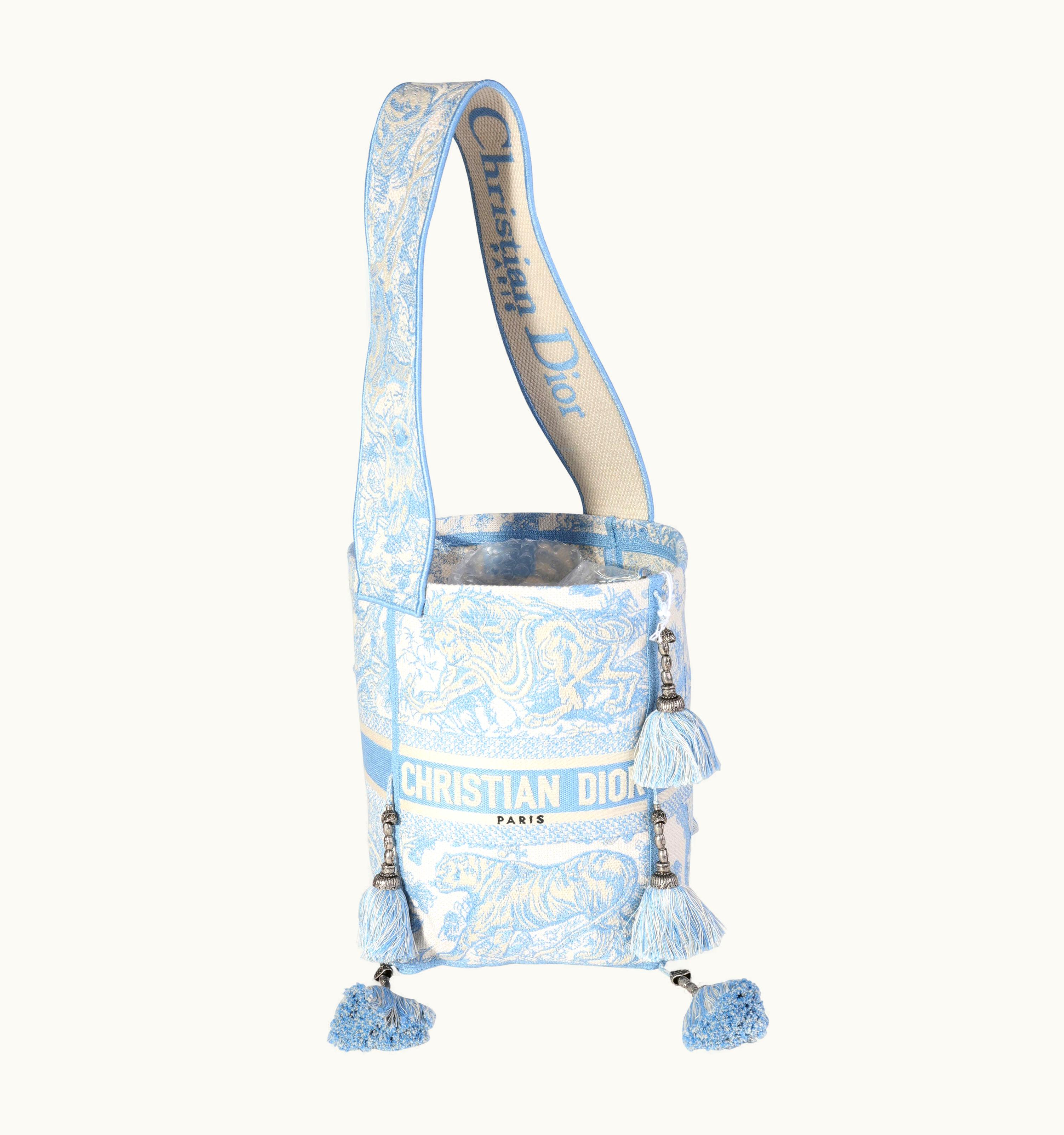 Dior Dior Turquoise Toile De Jouy Embroidery D-Bubble Bucket Bag