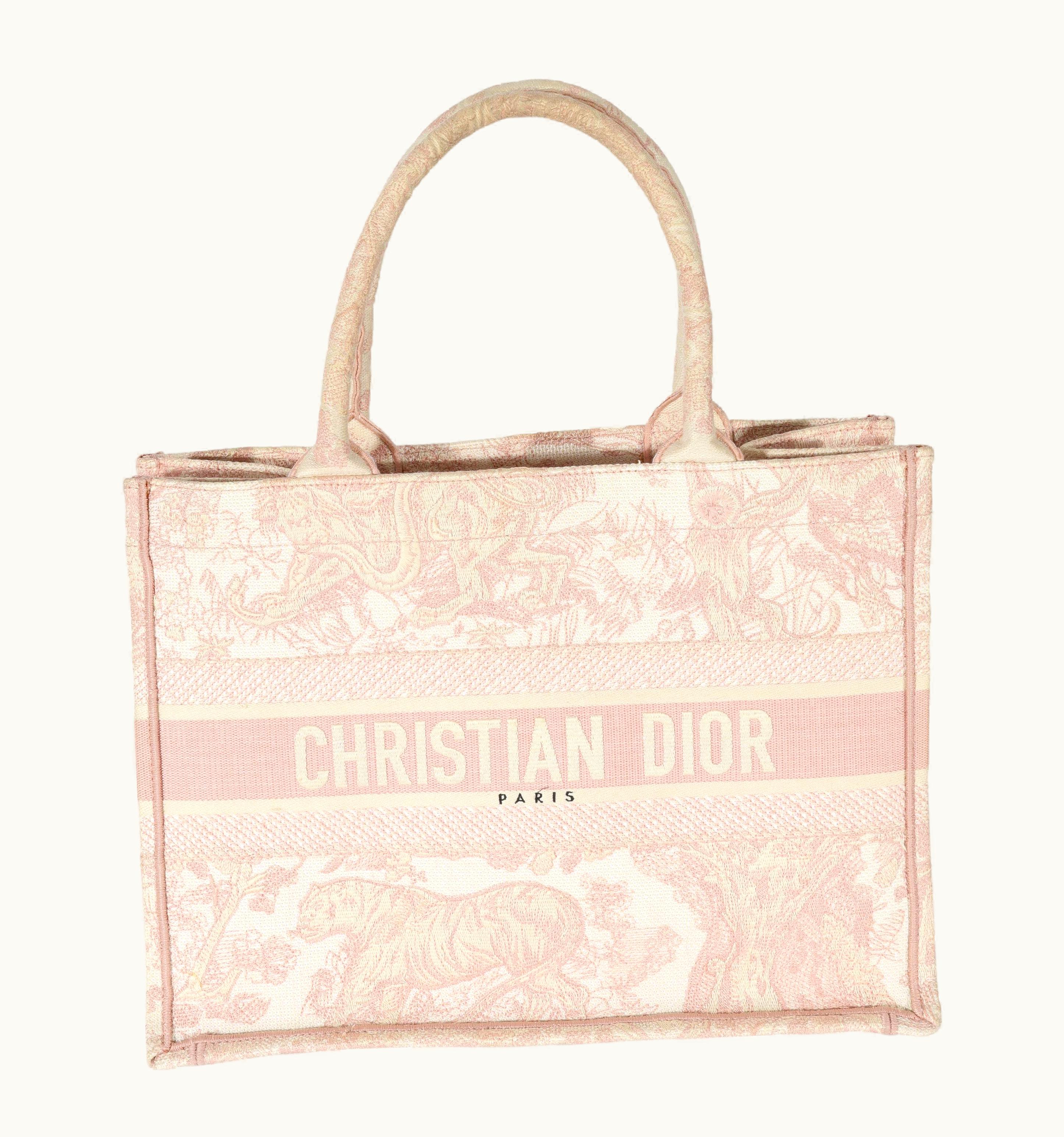 Dior Christian Dior Pink Toile De Jouy Embroidery Medium Book Tote