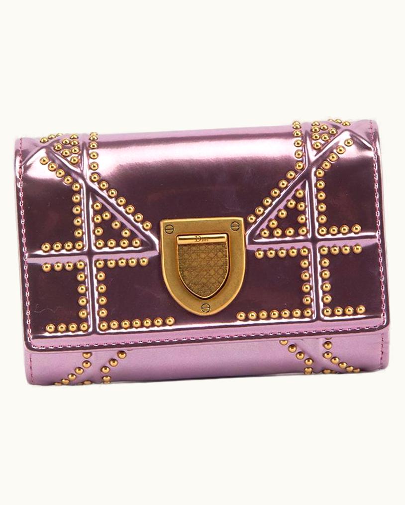 Dior Christian Dior Women' Studded Purple Metallic Diorama Wallet