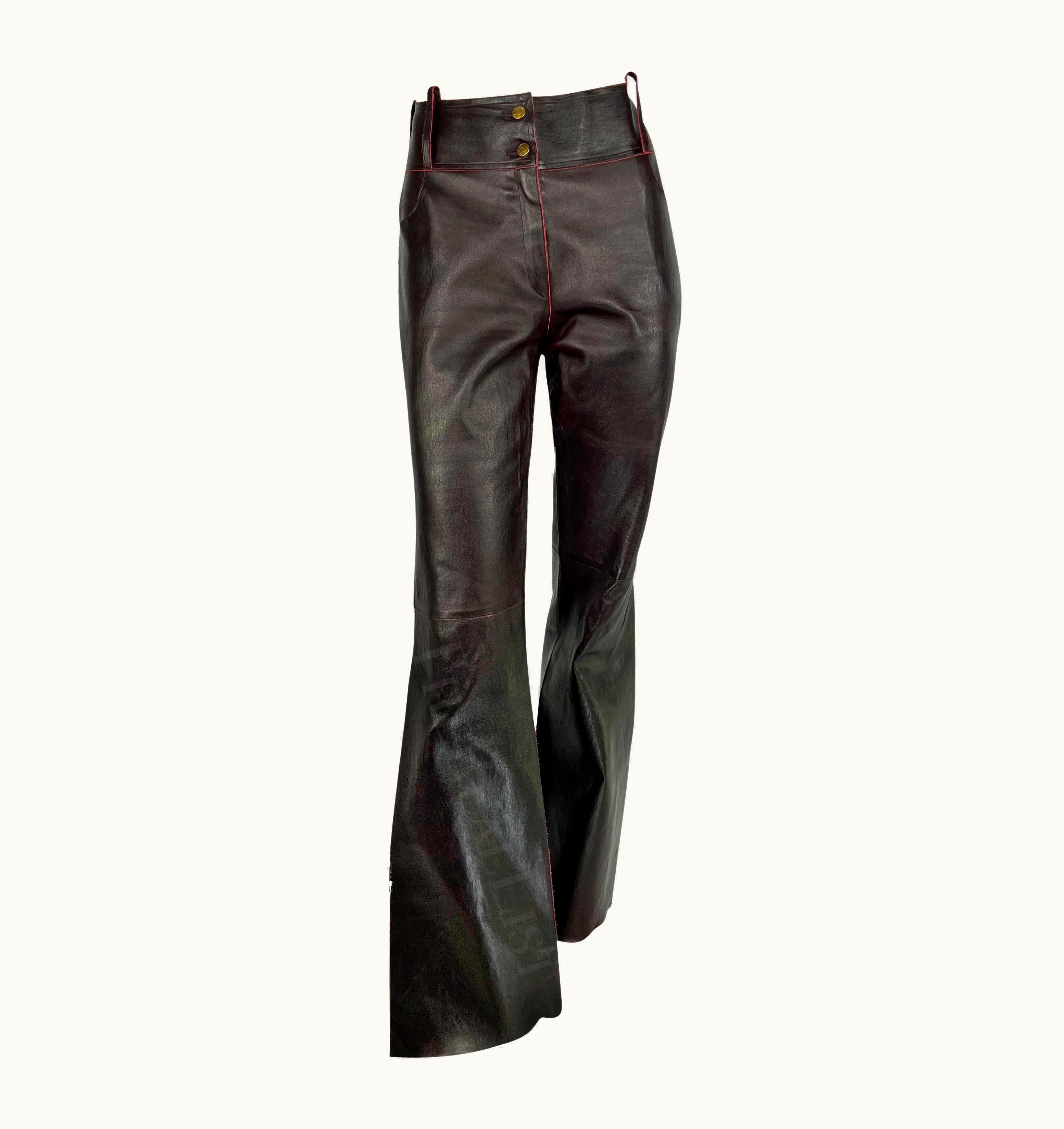 Dior AW 2001 Christian Dior By John Galliano Brown/Red Flare Leather Pants