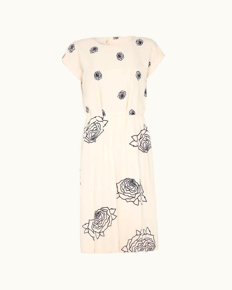 Dior 1984 Christian Dior Haute Couture Rose Print Dress Suit UZ0570126