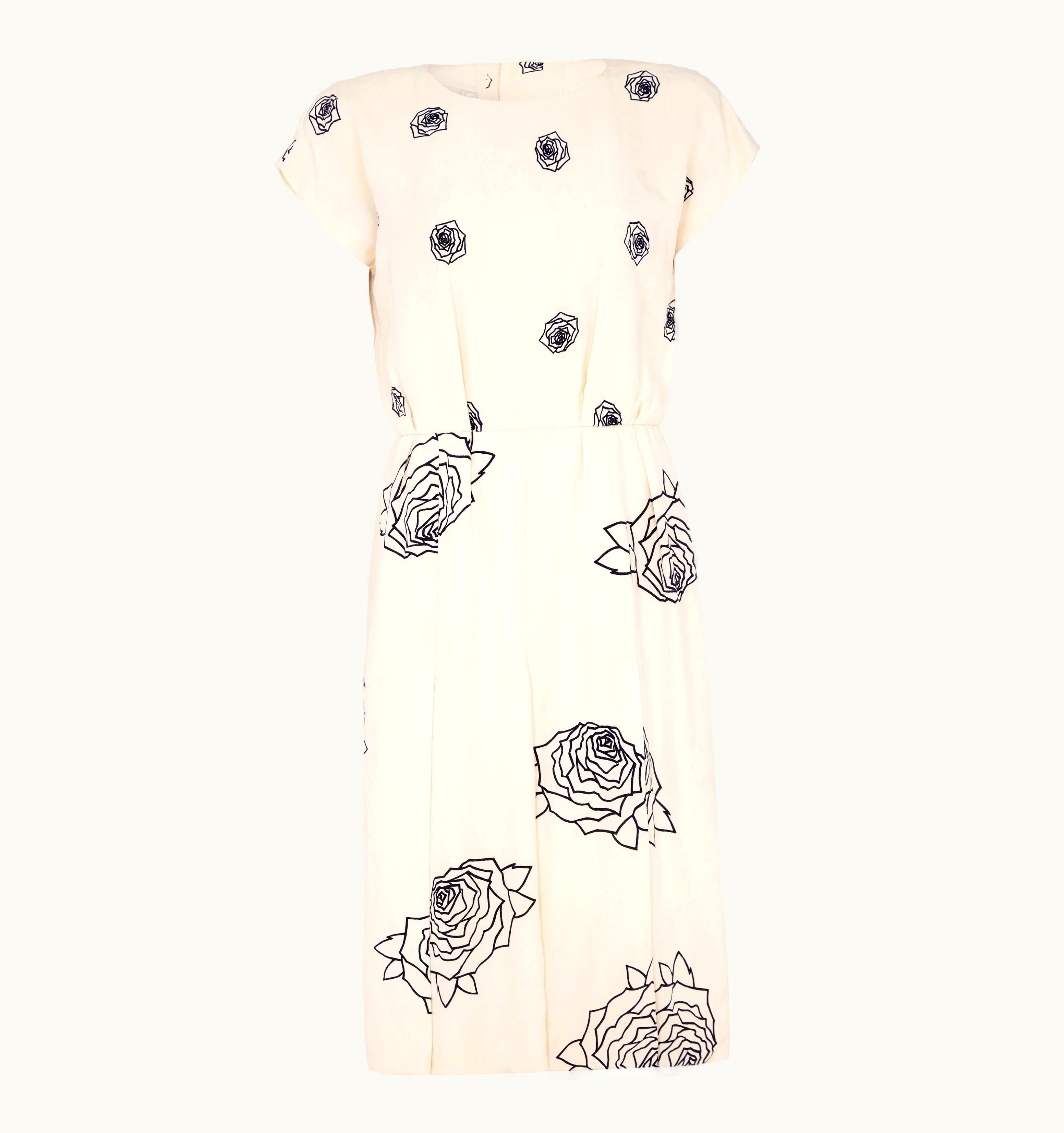 Dior 1984 Christian Dior Haute Couture Rose Print Dress Suit UZ0570127