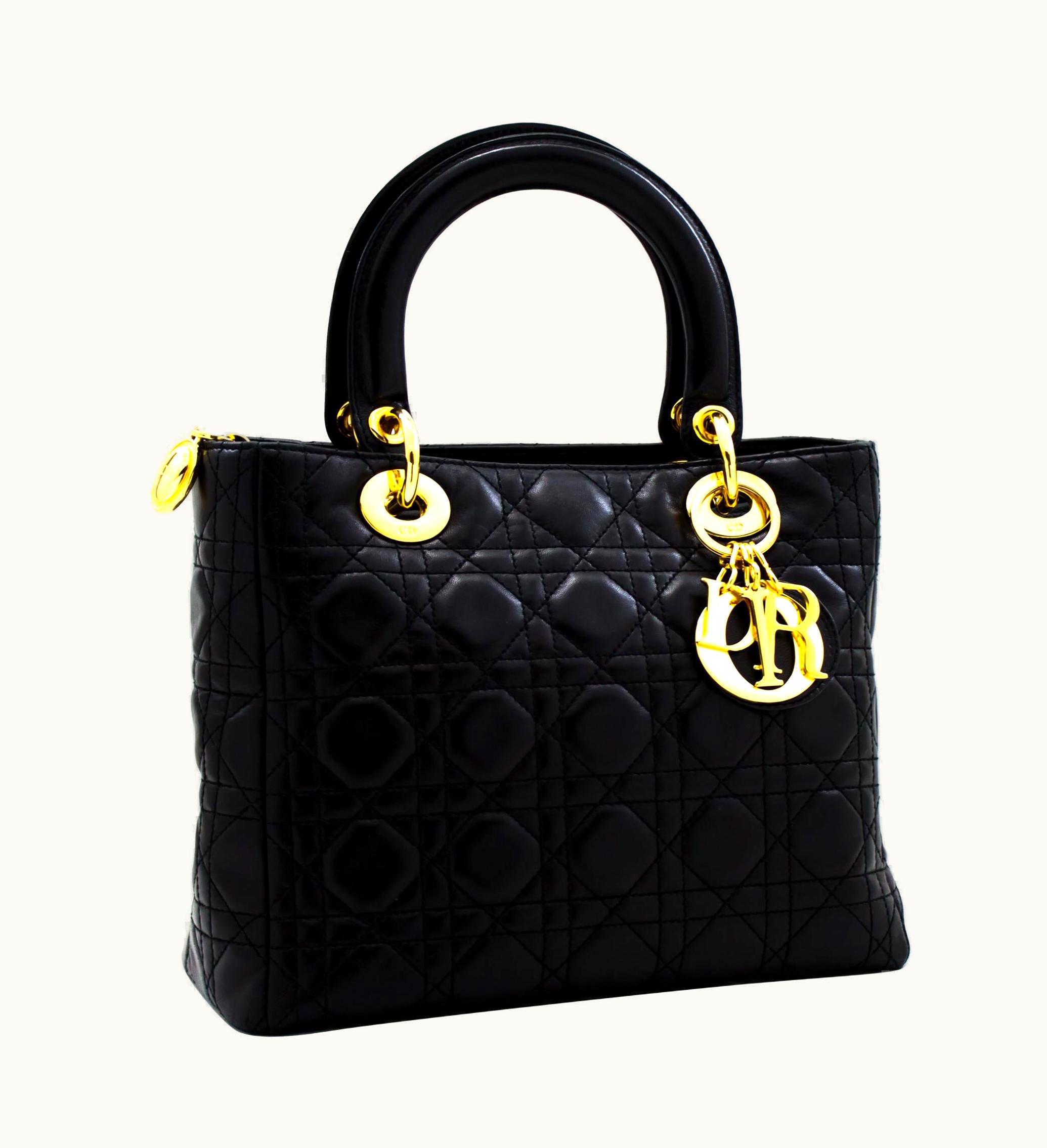 Dior Christian Dior Lady Dior Cannage Handbag Bag Leather Black Vintage