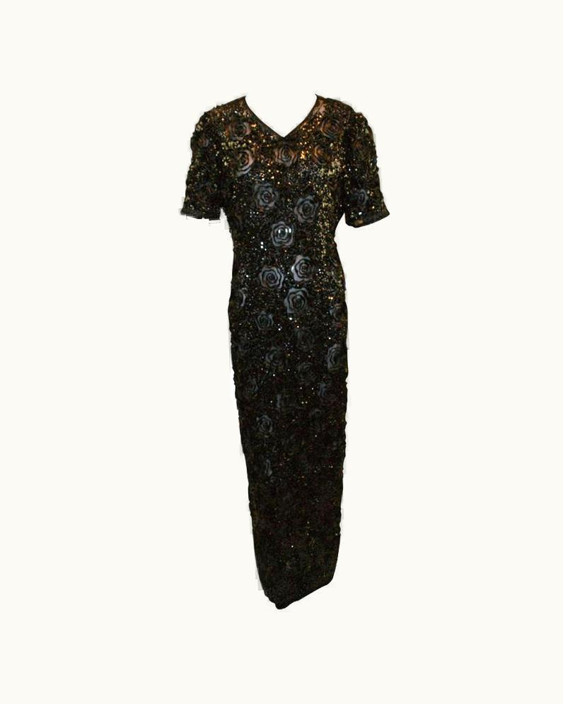 Dior AW 1987 Christian Dior Long Silk 1920' Style Beaded Gown Dress