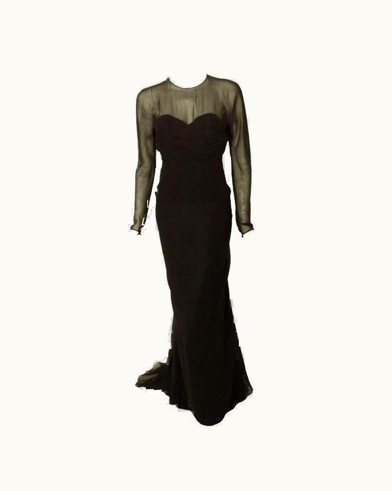 Dior Christian Dior, Marc Bohan Haute Couture Black Chiffon Gown, Betsy Bloomingdale