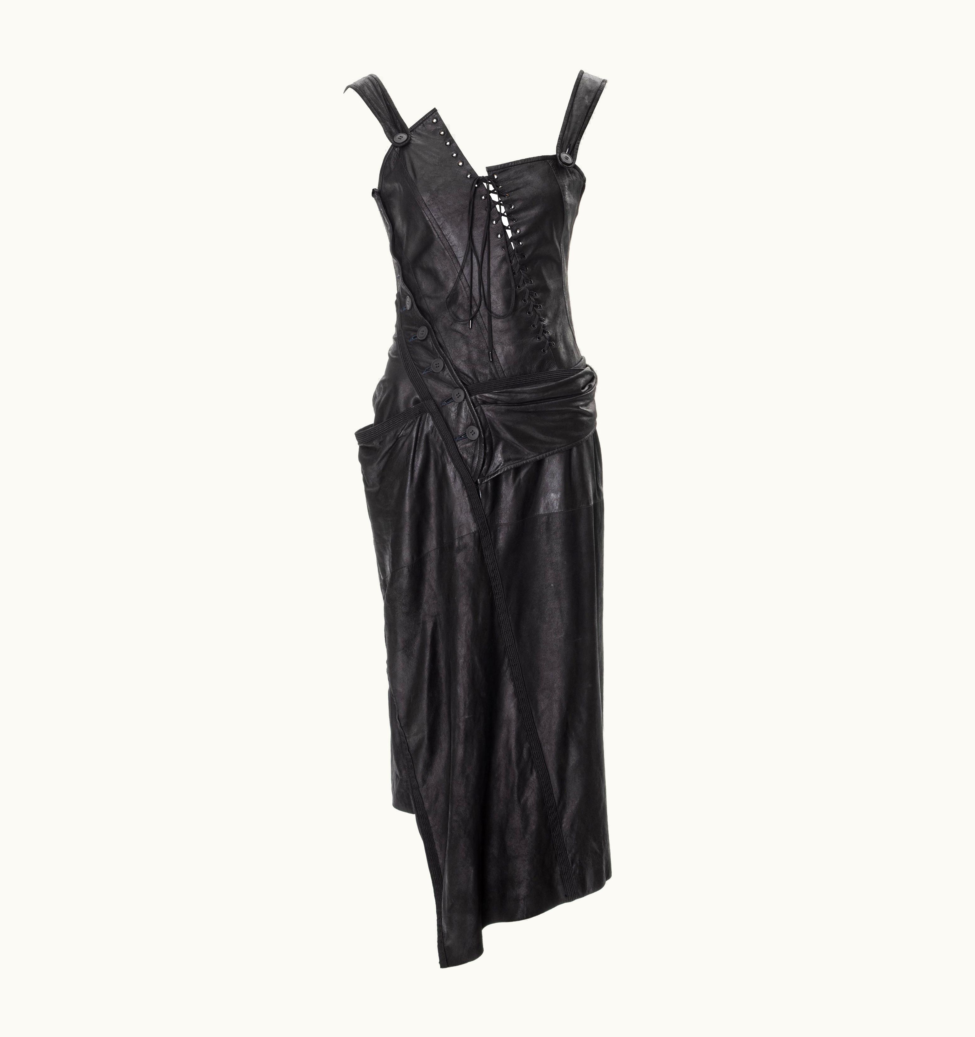 Dior Christian Dior By John Galliano Black Leather Deconstructed Dress, S/S 2000
