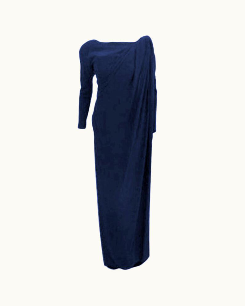 Dior Christian Dior Haute Couture Navy Blue Drape Gown, Circa 1988
