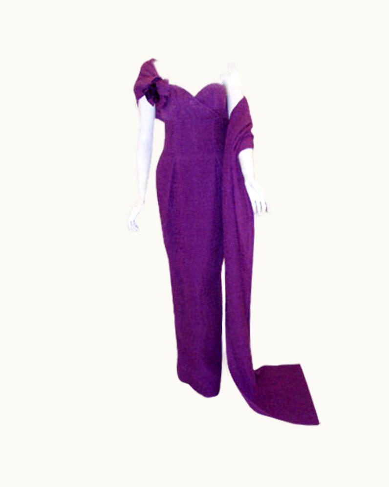 Dior Christian Dior Haute Couture Purple Crinkle Chiffon Gown Betsy Bloomingdale 1988
