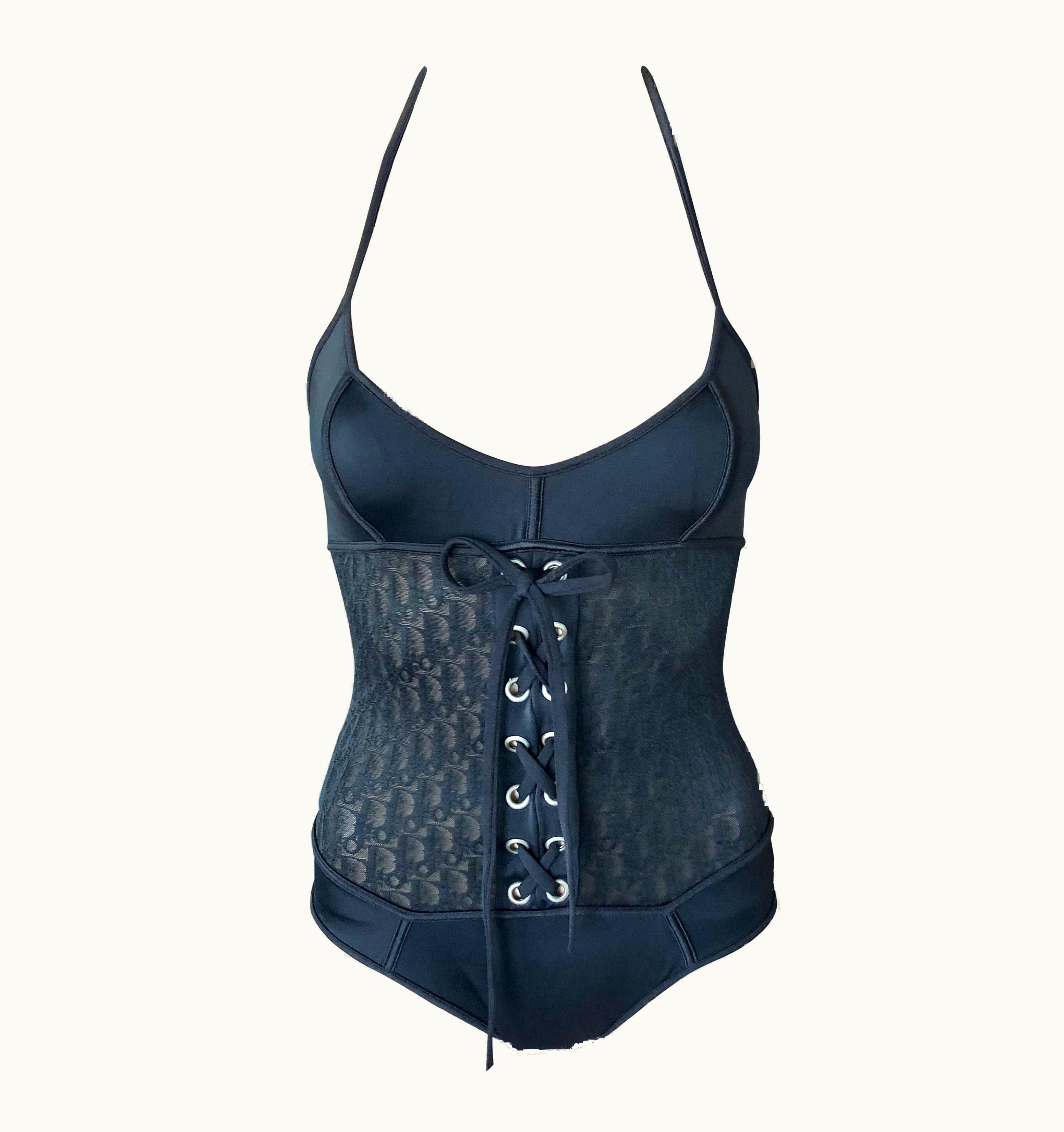 Dior Christian Dior 1990' Vintage Logo Monogram Sheer Black Bodysuit Swimsuit
