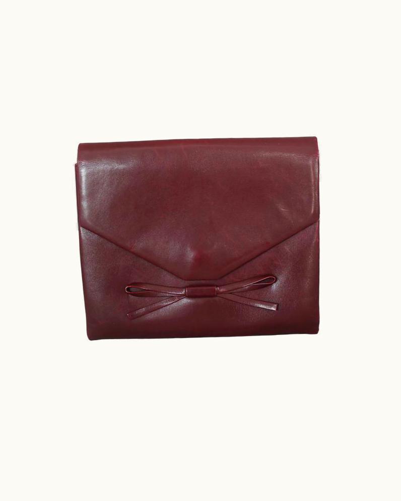 Dior Christian Dior Vintage Burgundy Leather Clutch With Bow - Circa 1990'
