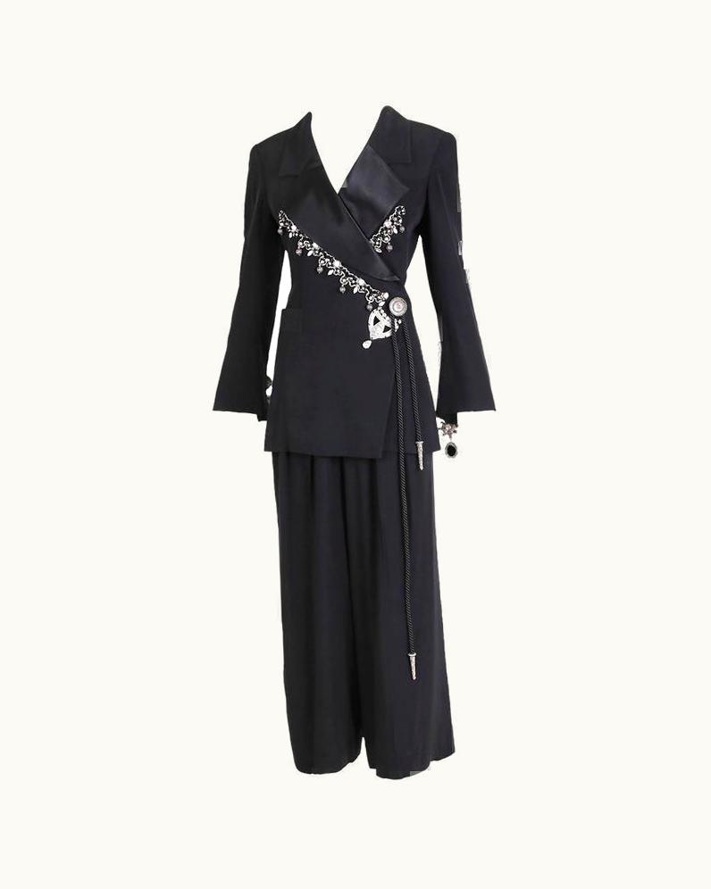 Dior 1994 Christian Dior Black Tuxedo Jacket & Pant Ensemble w/Embelliishments