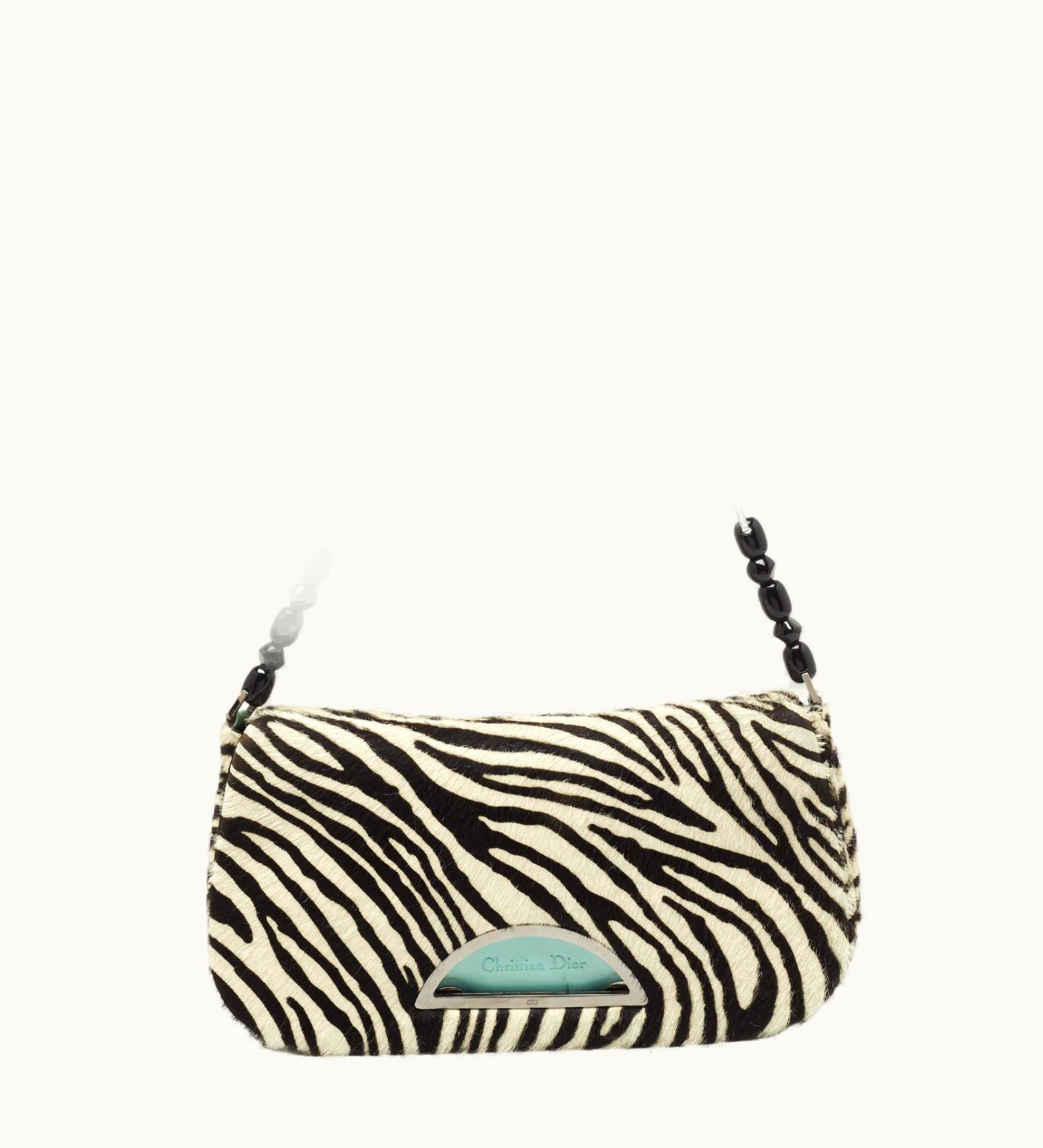 Dior Dior Tricolor Zebra Print Calfhair And Patent Leather Malice Shoulder Bag