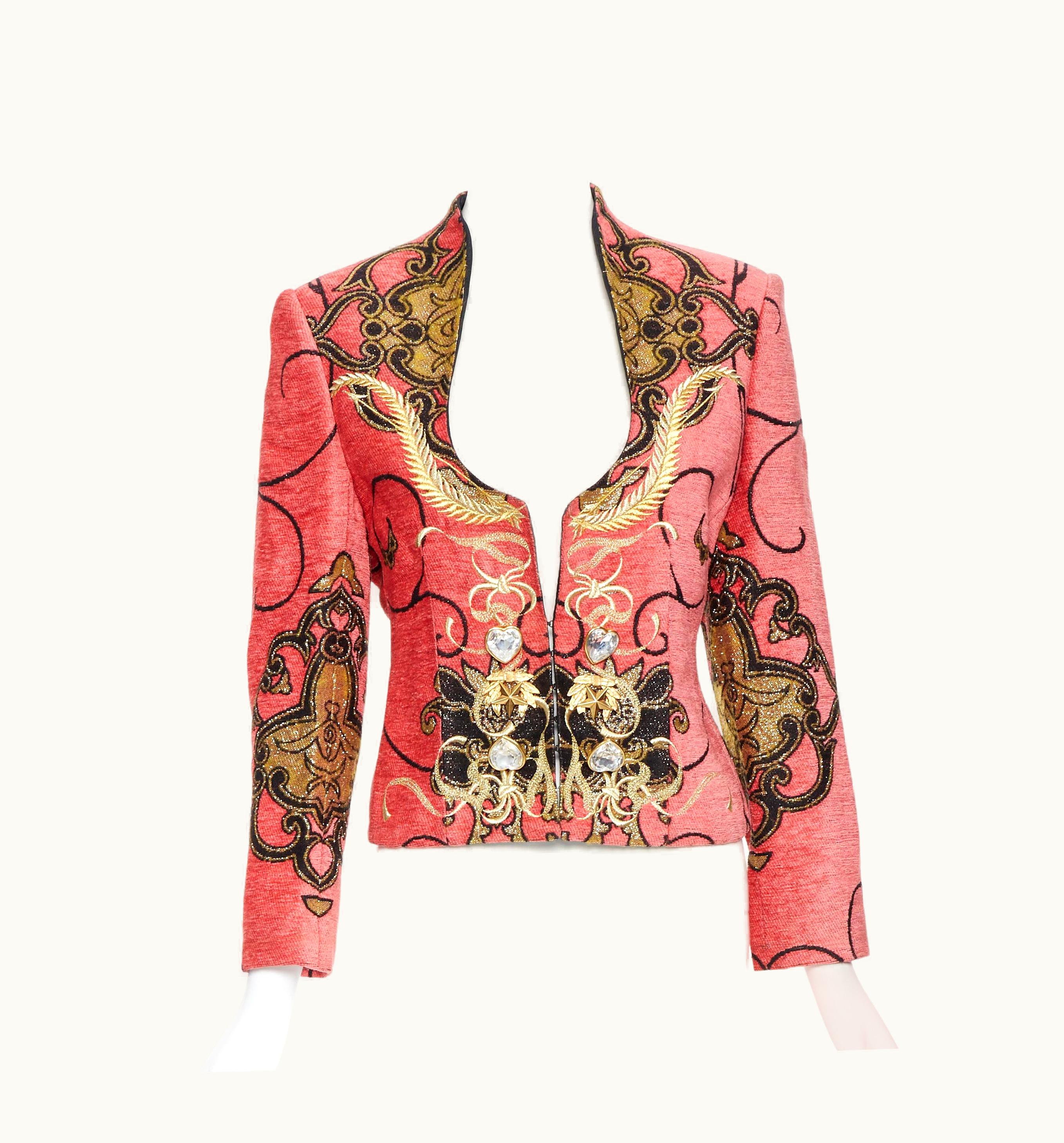 Dior Vintage Christian Dior Pink Gold Baroque Embroidery Jewel Button Jacket