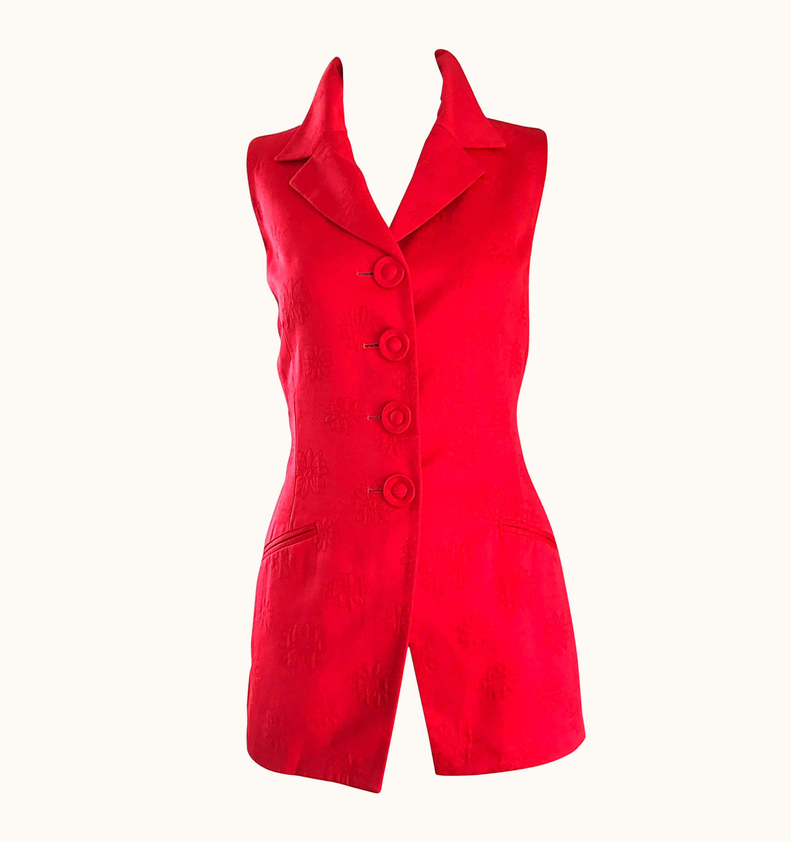 Dior Christian Dior Vintage Lipstick Red Sleeveless Flower Print 1990s Vest Waistcoat