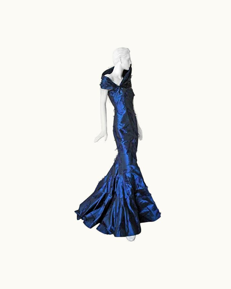 Dior Christian Dior By Galliano Early Sapphire Blue Silk Demi Couture Dress Gown