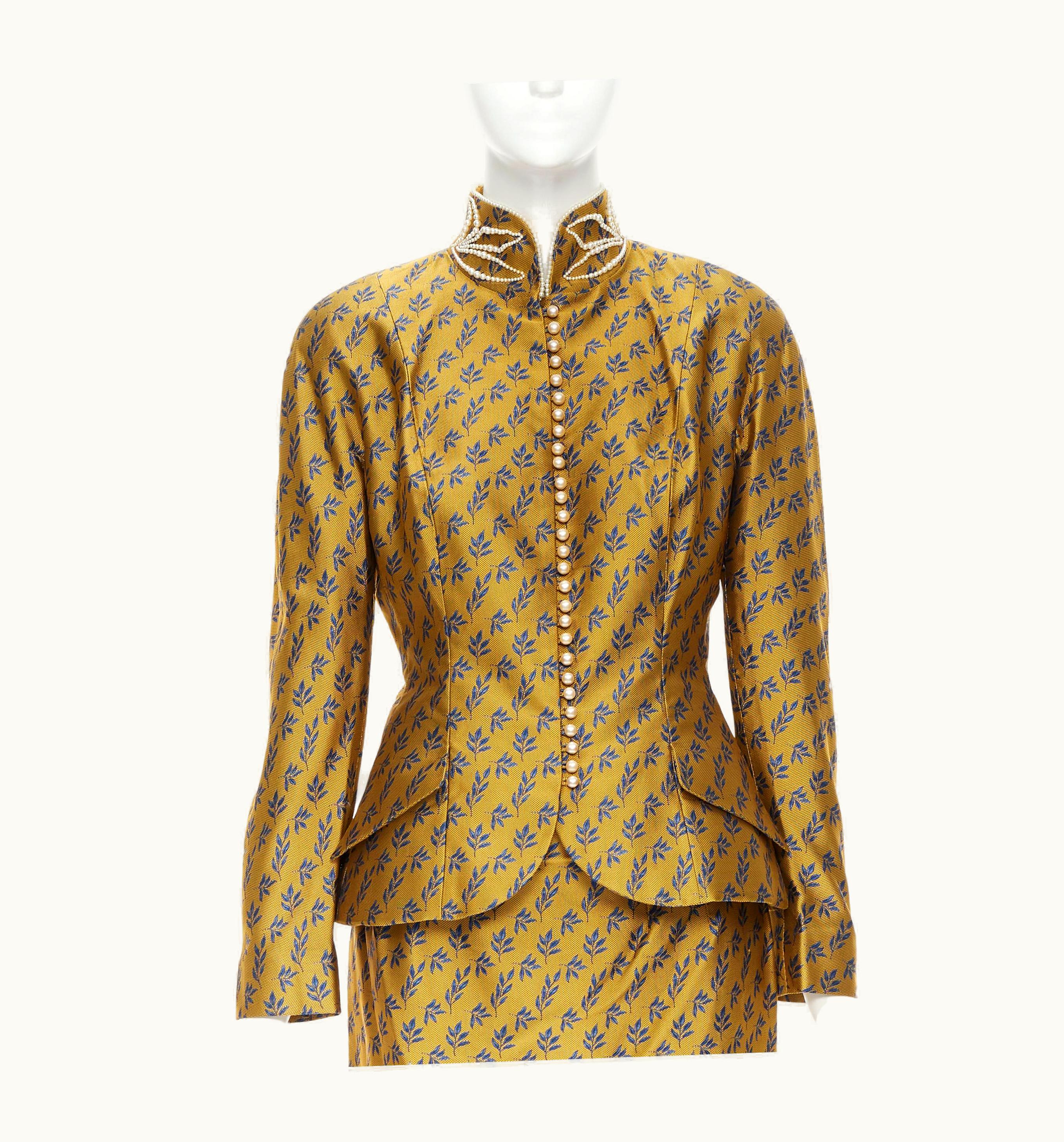 Dior Vintage Christian Dior 1997 Galliano Gold Jacquard Pearl Chinoiserie Set