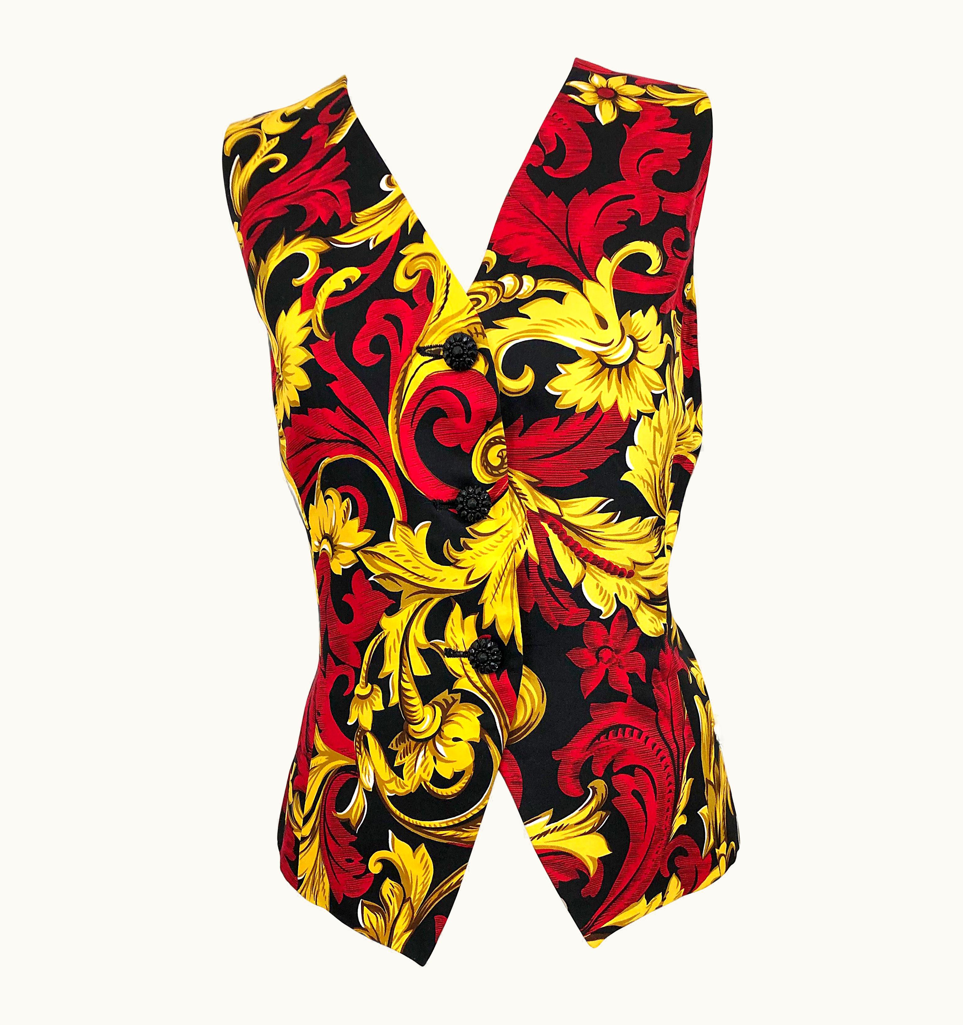 Dior Christian Dior Vintage Red + Gold Regal Print Silk Sleeveless Vest Top
