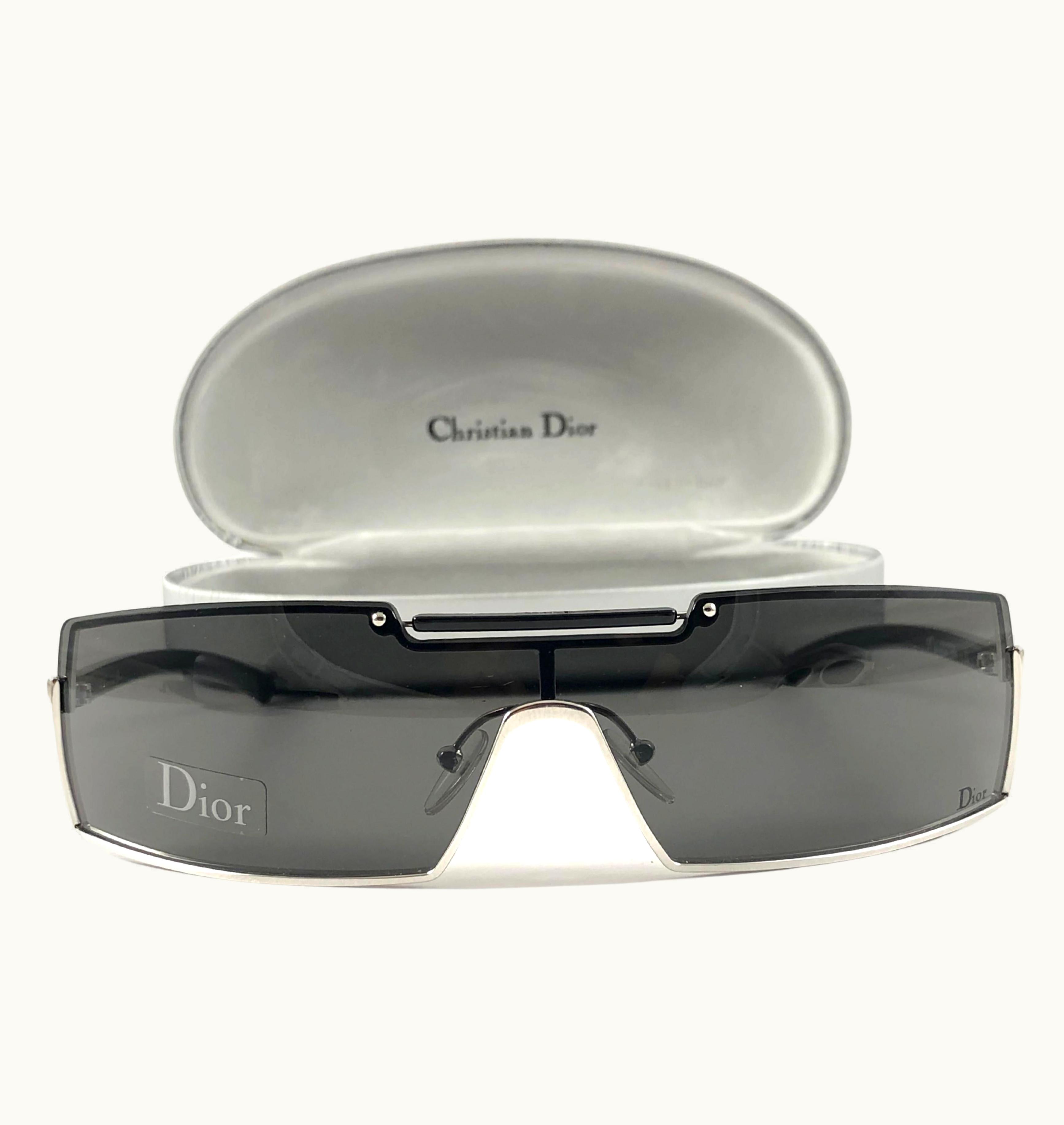 Dior Vintage Christian Dior VIktim 2 Wrap Mask Black & Silver Sunglasses 2000' Y2k