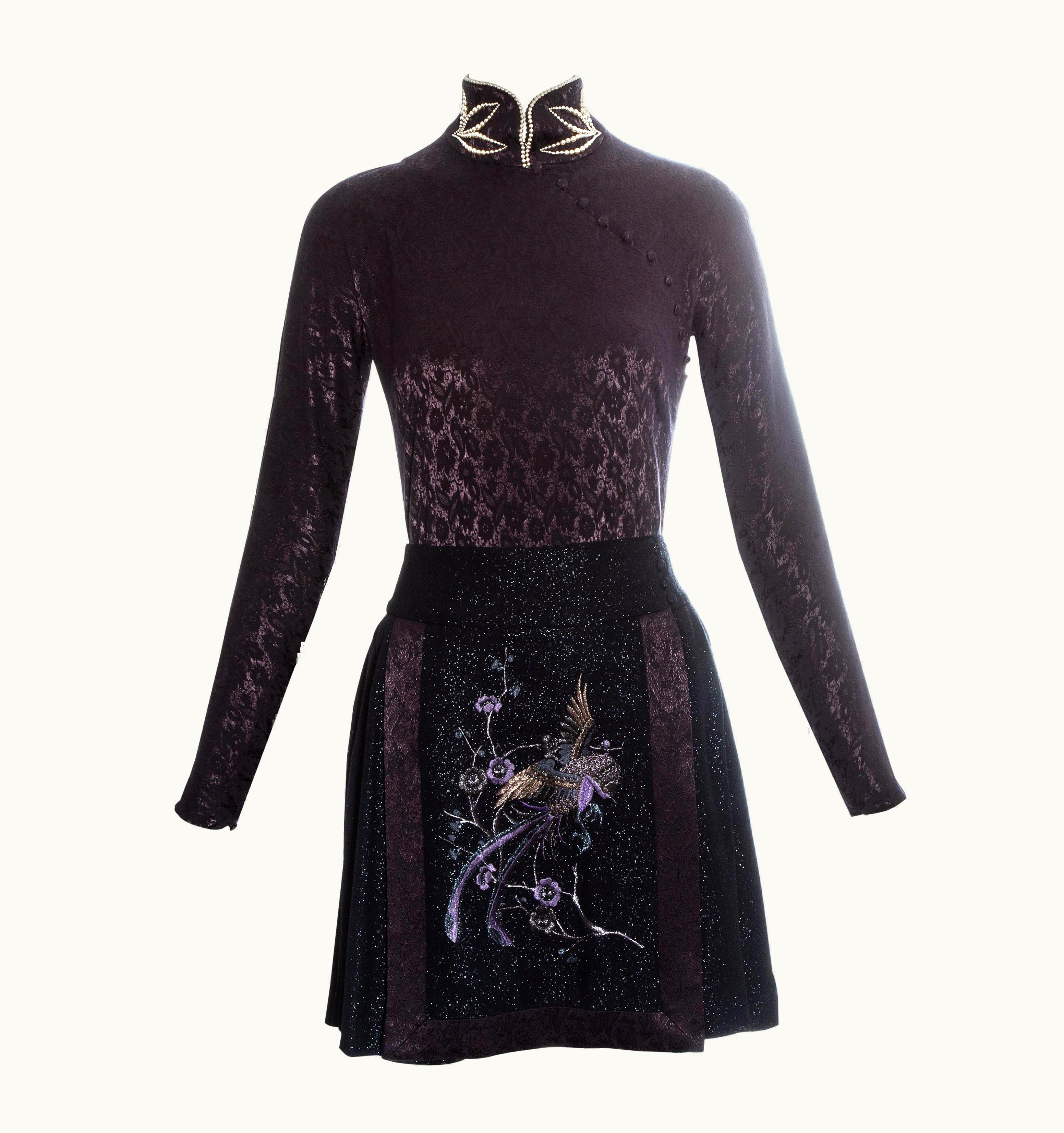 Dior Christian Dior Plum Jacquard Satin Embroidered Mini Dress, AW 1997