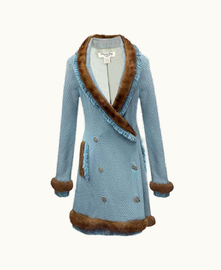 Dior Fall 1997 Christian Dior By Galliano Blue Wool/silk Coat Size - Us