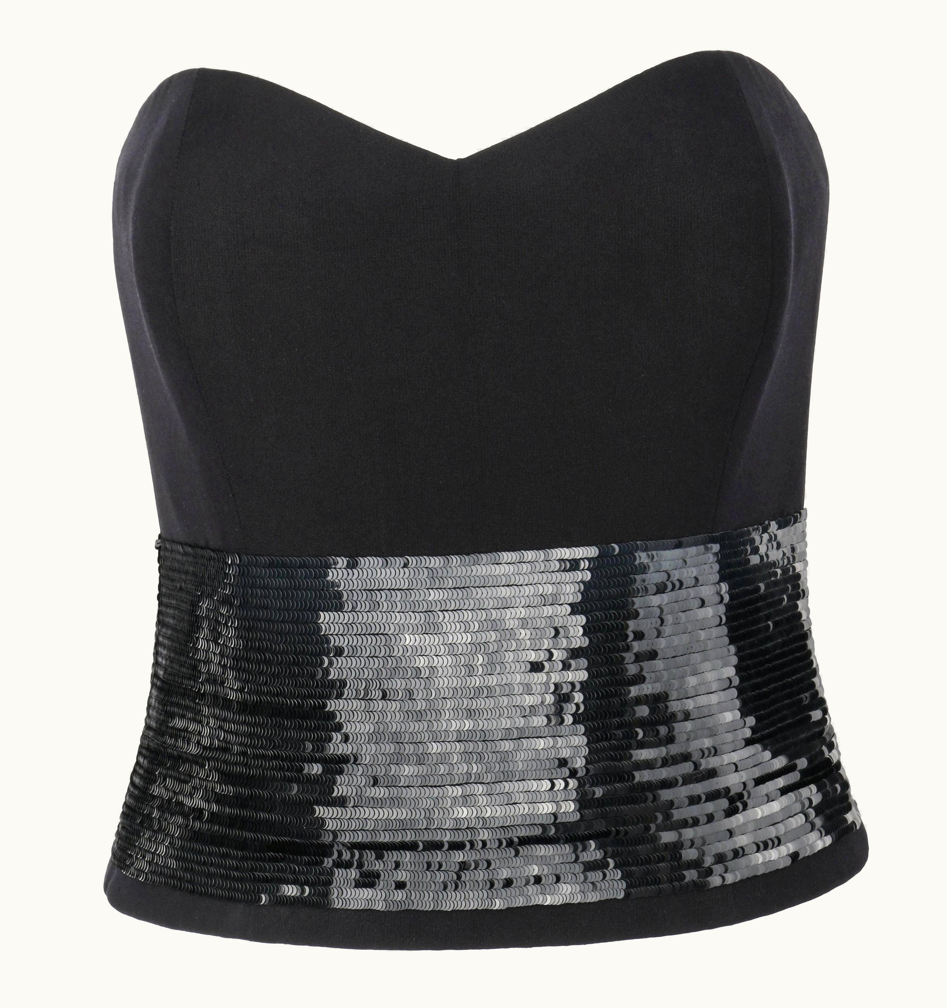 Dior Christian Dior Boutique C.1990s Haute Couture Numbered Black Silk Sequin Bustier