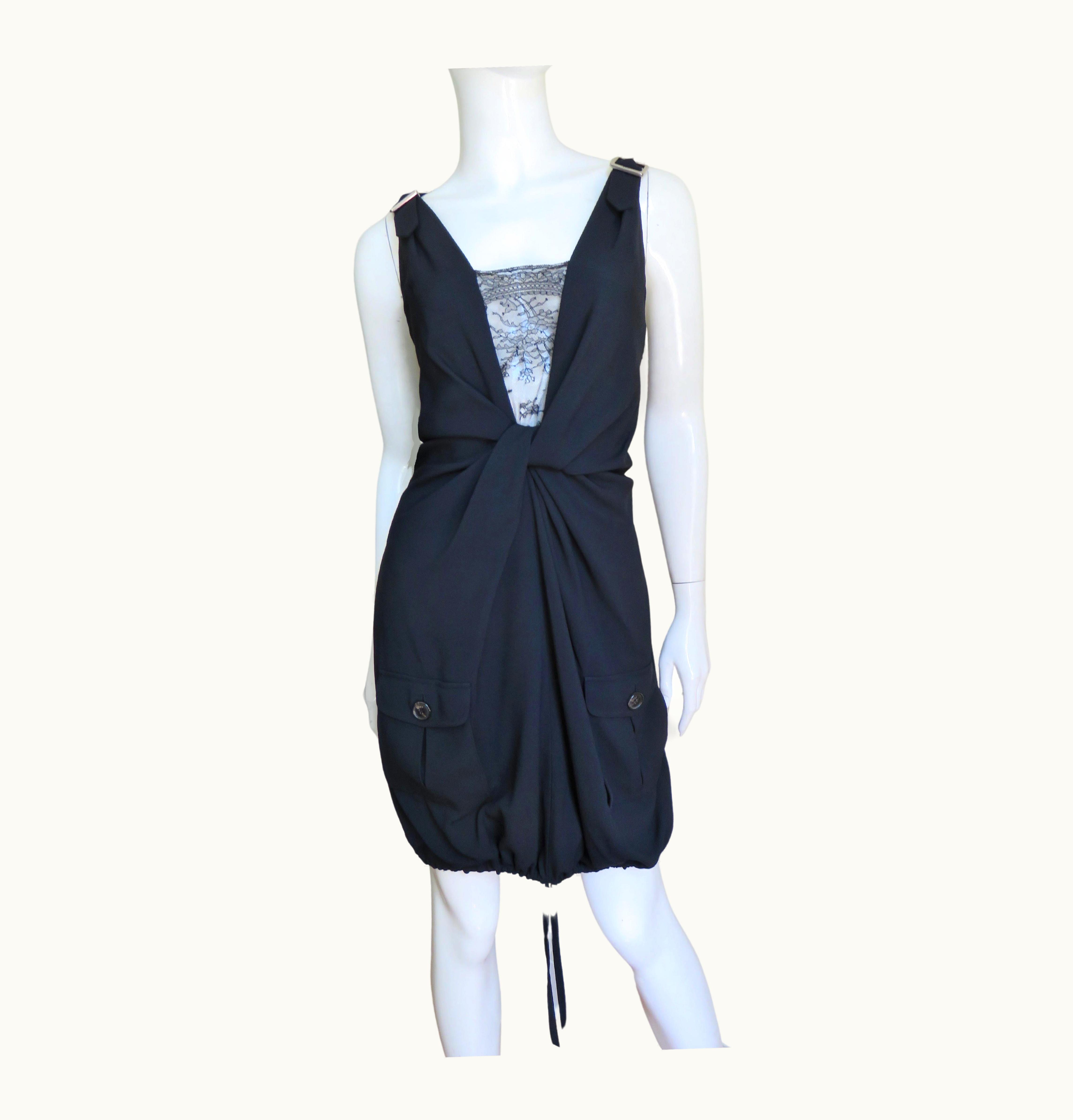 Dior John Galliano For Christian Dior Silk Dress With Buckle Straps And Drawstring