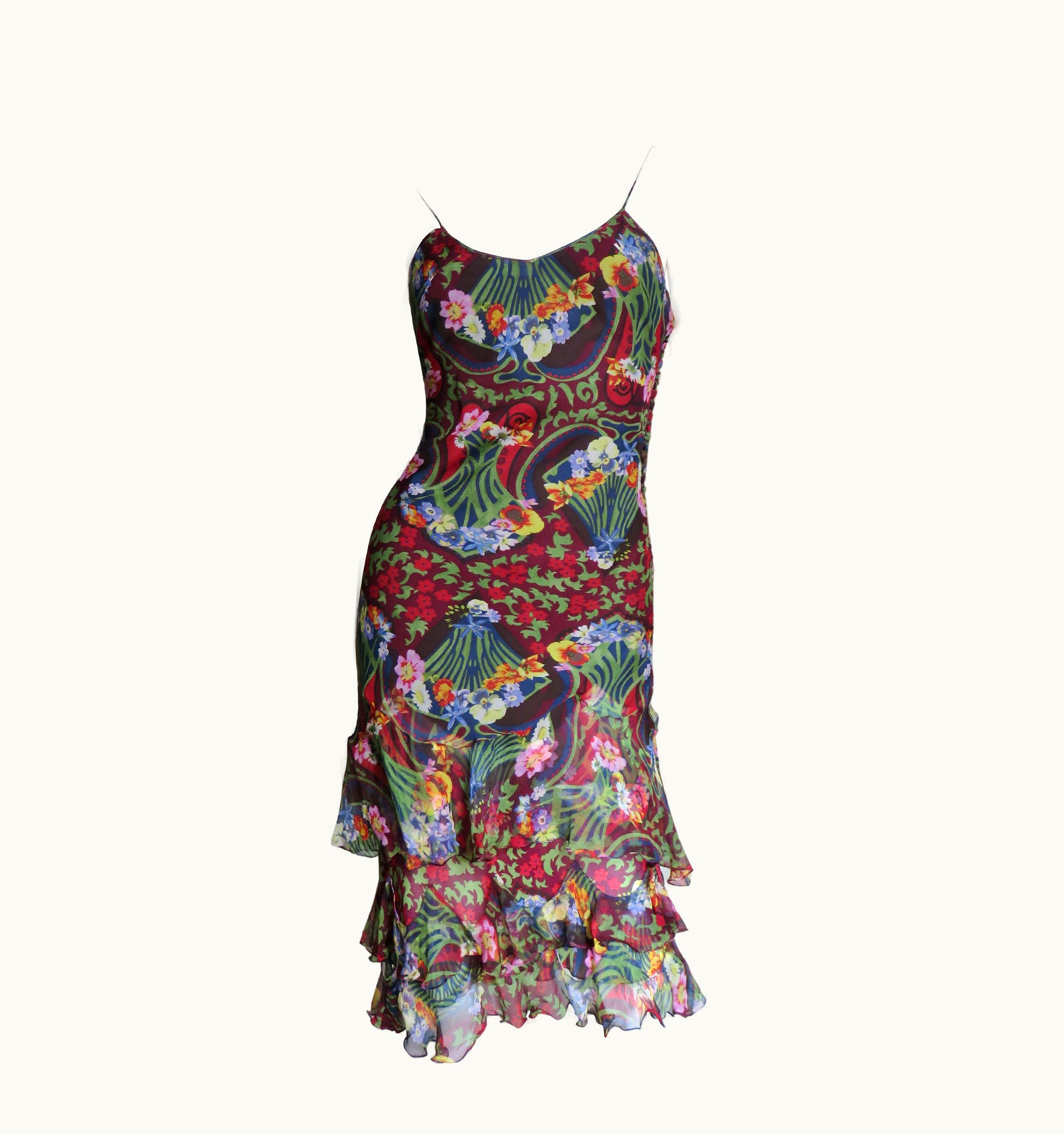 Dior Christian Dior By John Galliano Silk Ruffle Hem Dress