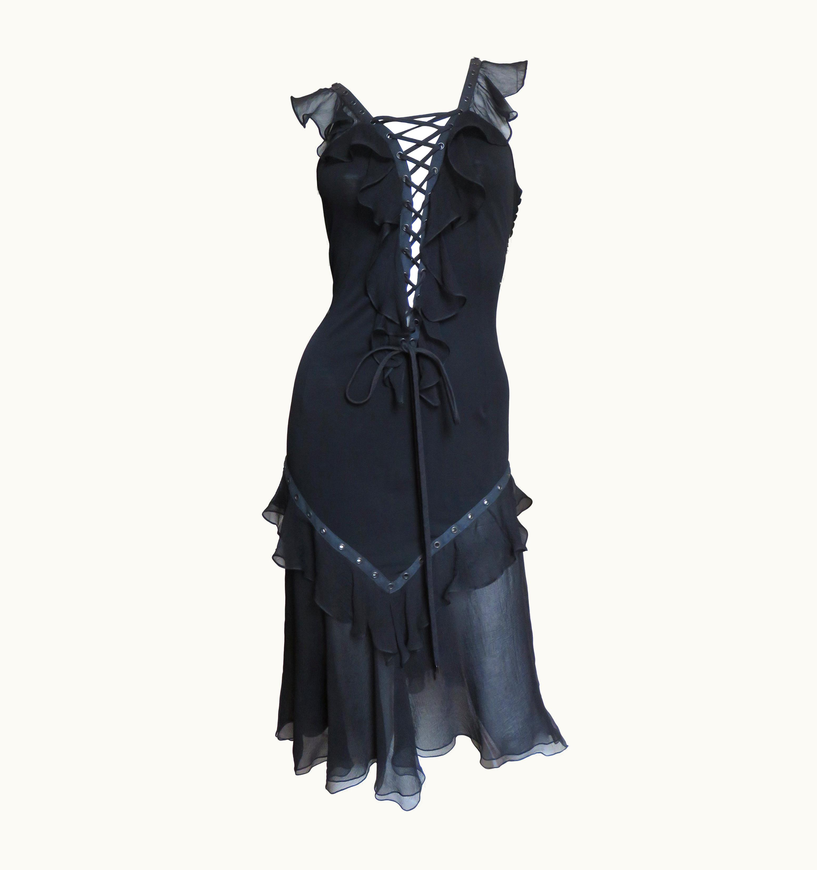 Dior Christian Dior By John Galliano Plunge Lace Up Dress
