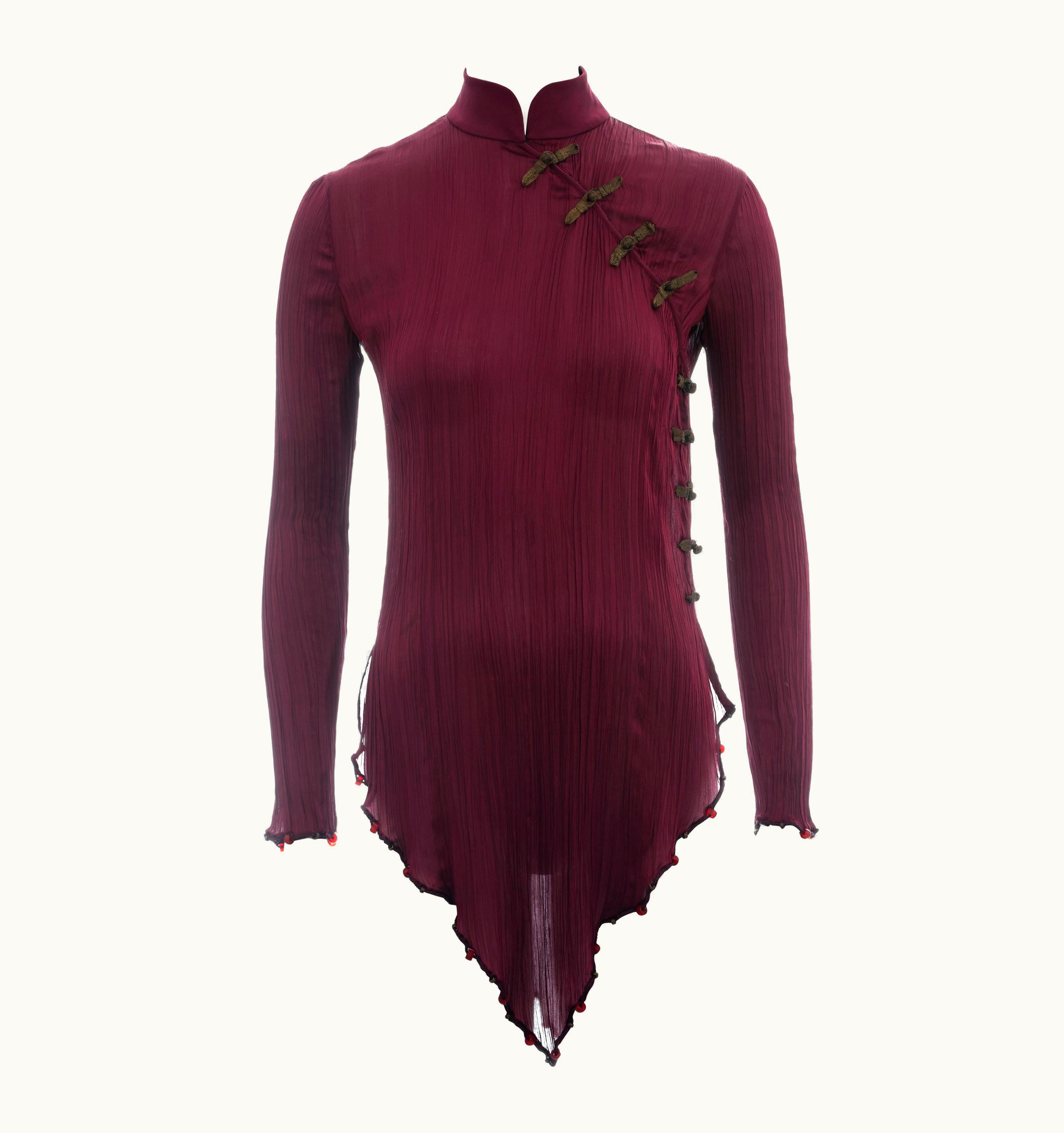 Dior Christian Dior By John Galliano Burgundy Pleated Silk Blouse, S/S 1999