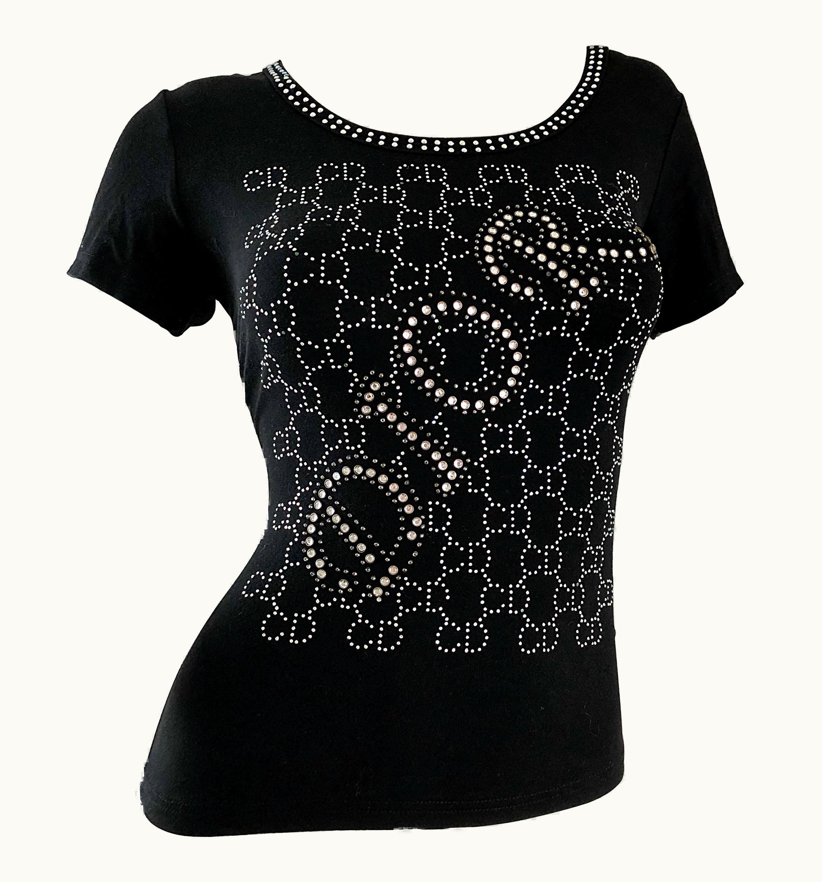 Dior Christian Dior By John Galliano Black Silver Rhinestone Beaded Logo Shirt Top