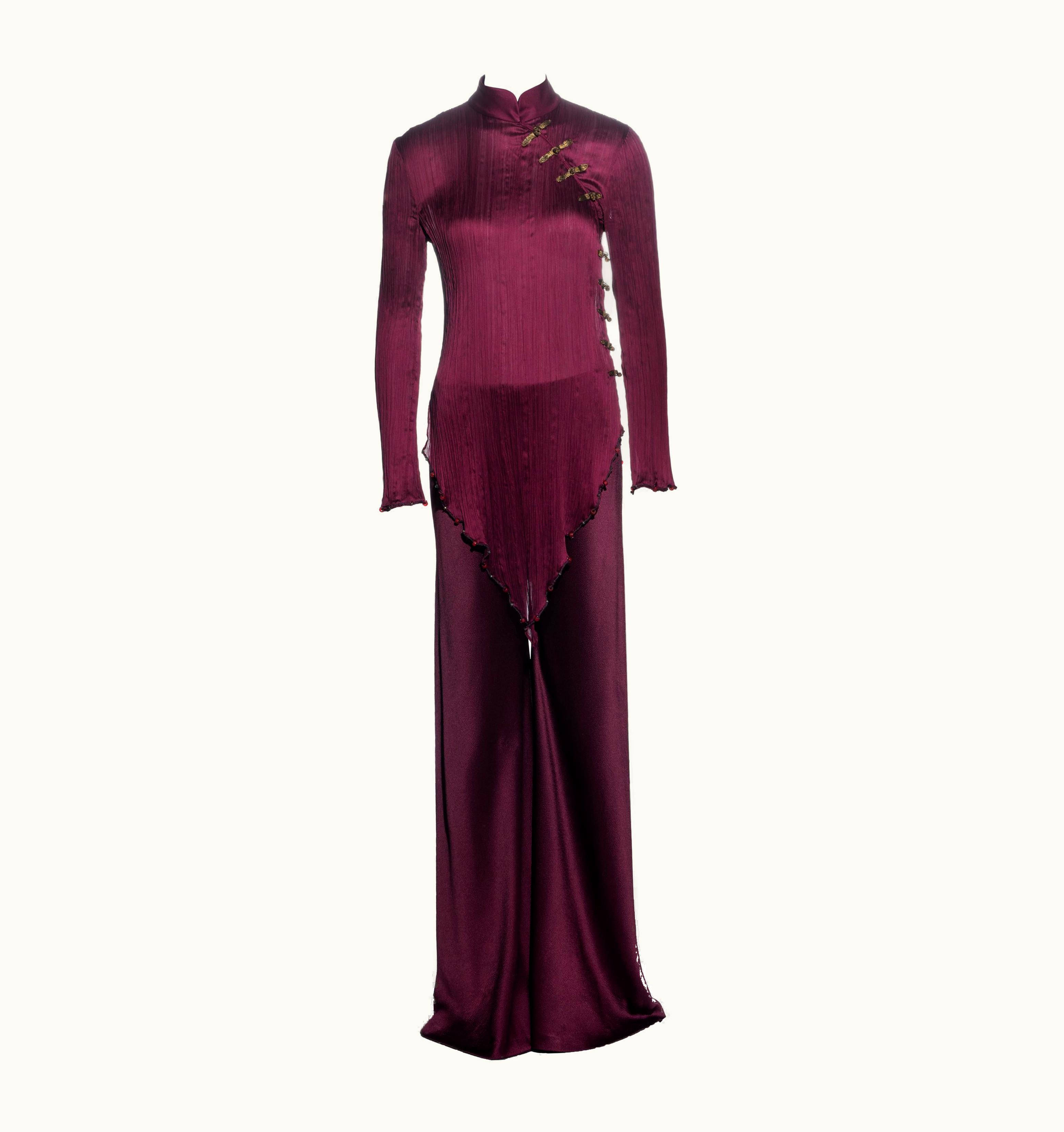 Dior Christian Dior By John Galliano Burgundy Silk Pleated Pant Suit, S/S 1999