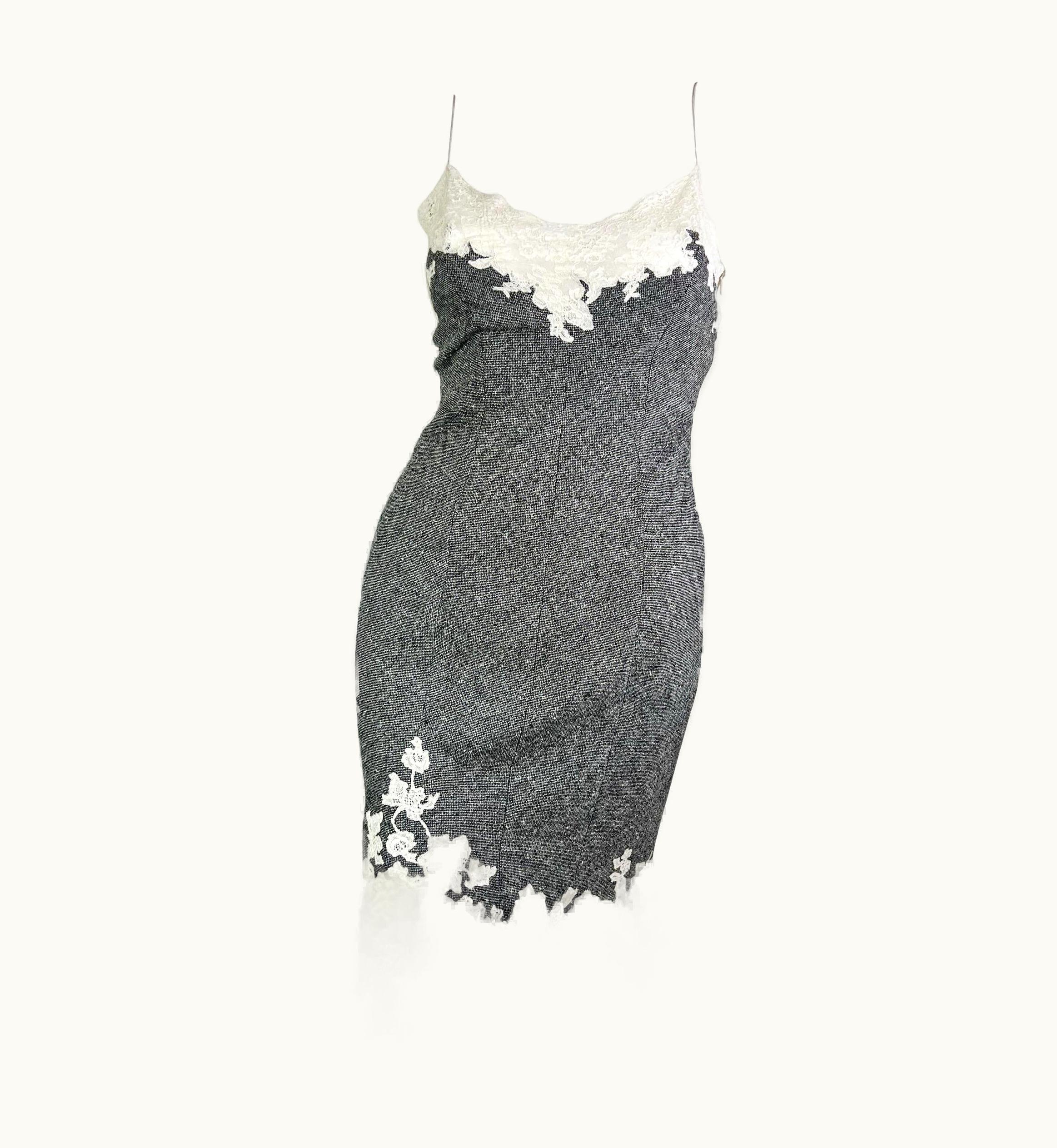 Dior Dior By John Galliano Fall 1998 Rtw Tweed Dress With Lace Trim