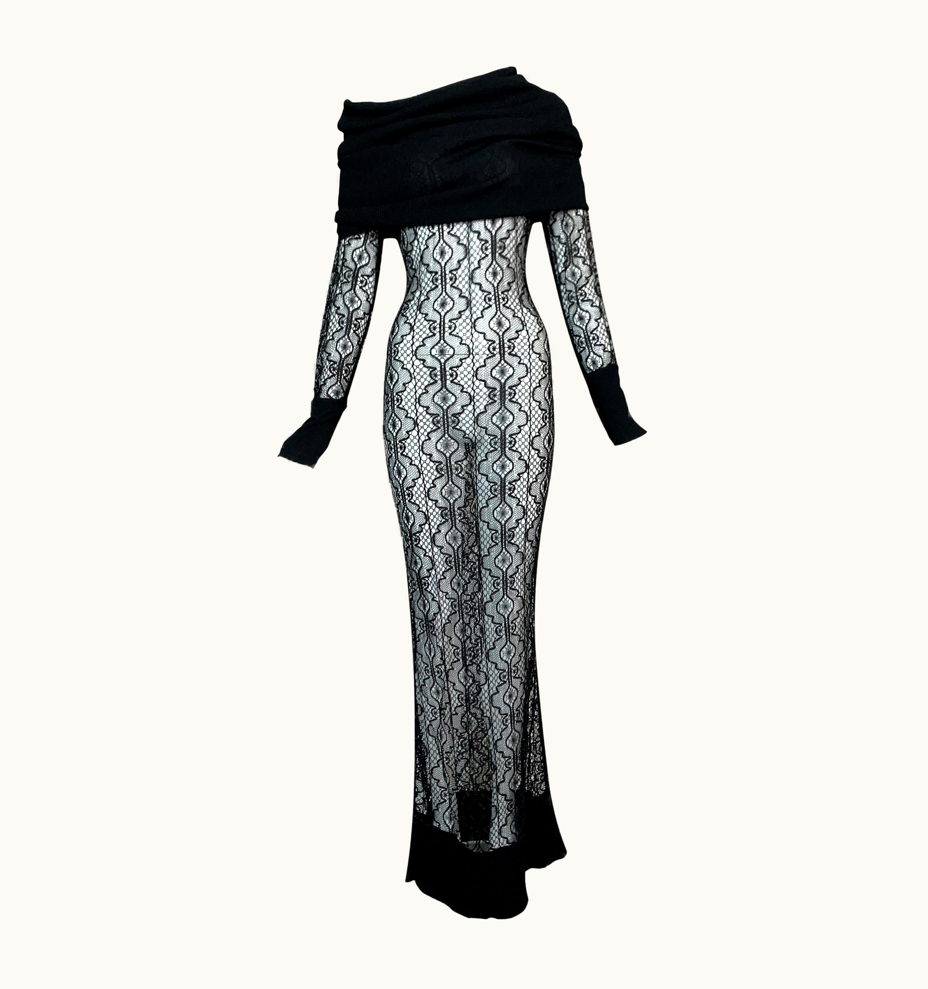 Dior AW 1999 Christian Dior John Galliano Sheer Black Knit Maxi Dress Gown