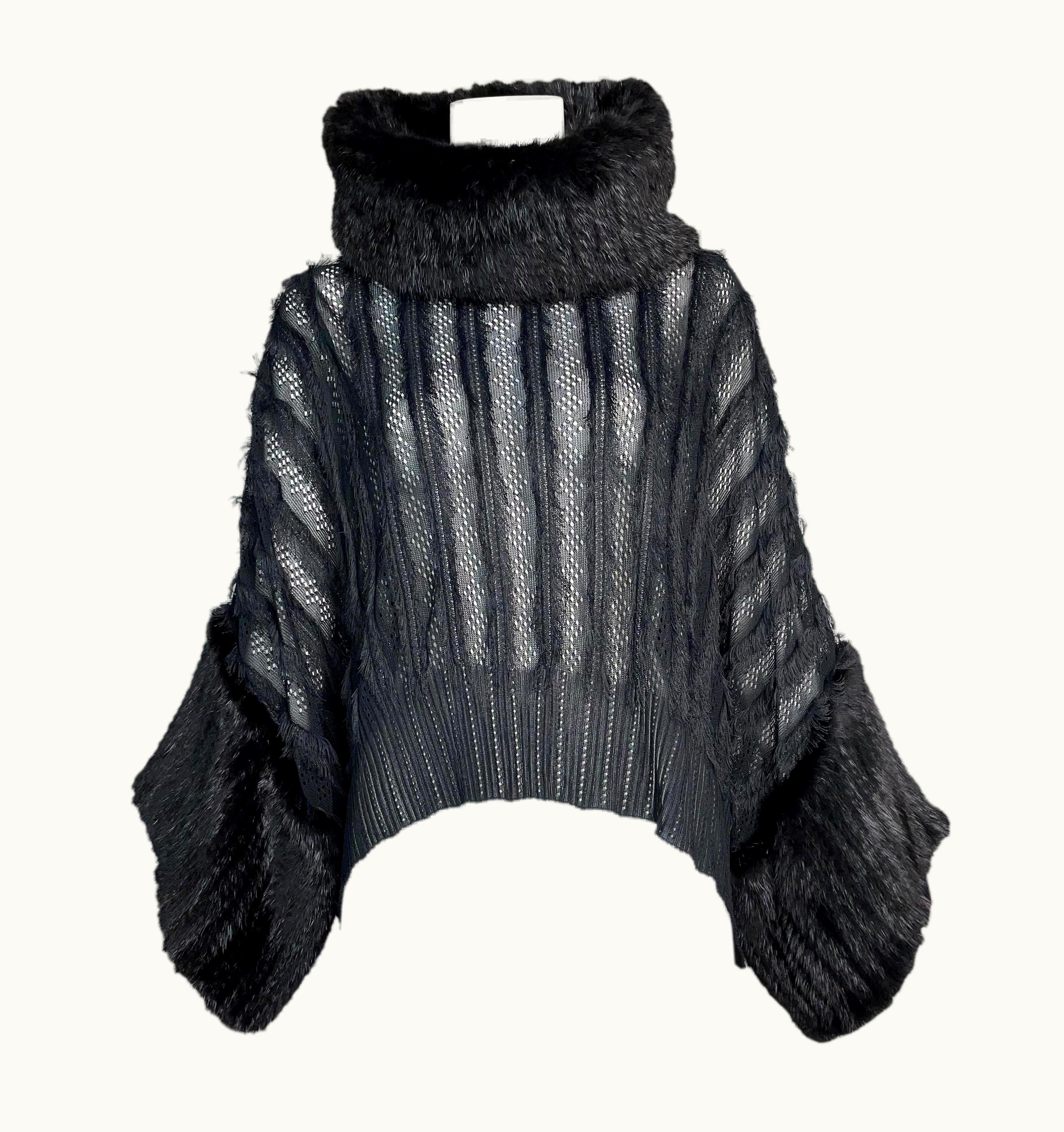 Dior AW 1999 Christian Dior John Galliano Sheer Black Knit Mink Sweater Top