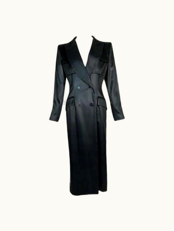 Dior S/S 1998 Christian Dior John Galliano Black Coated Tuxedo Coat Maxi Dress