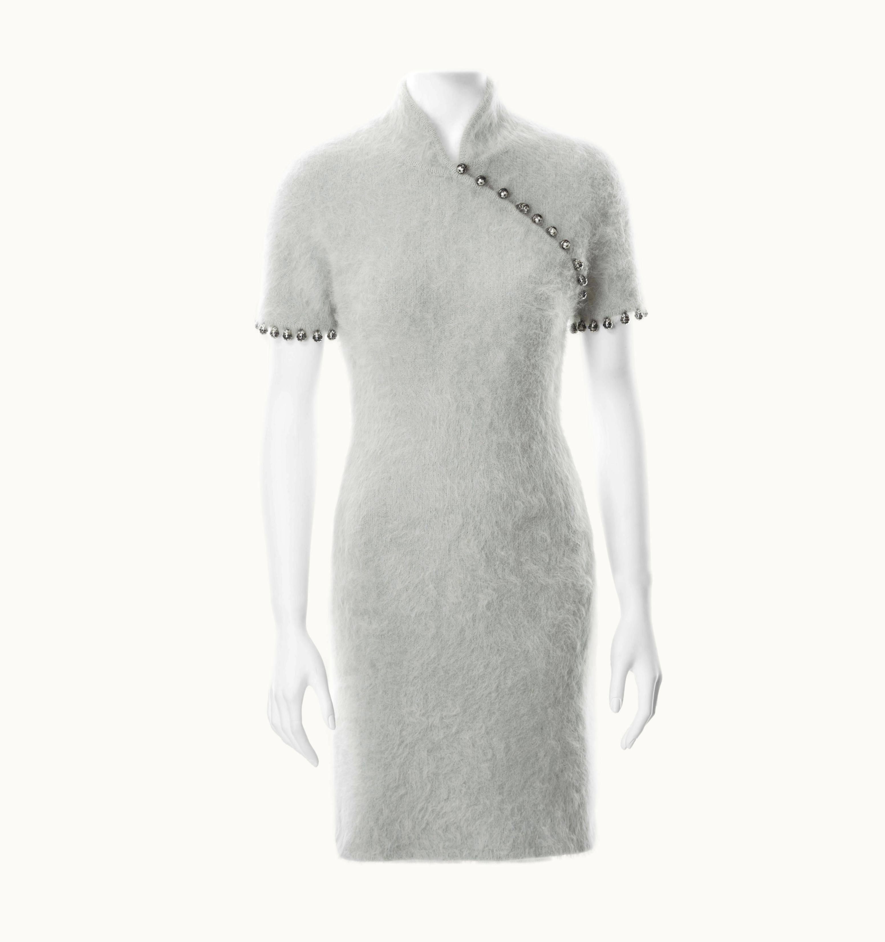 Dior Christian Dior By John Galliano Mint Fuzzy Angora Cheongsam-style Dress, AW 1997
