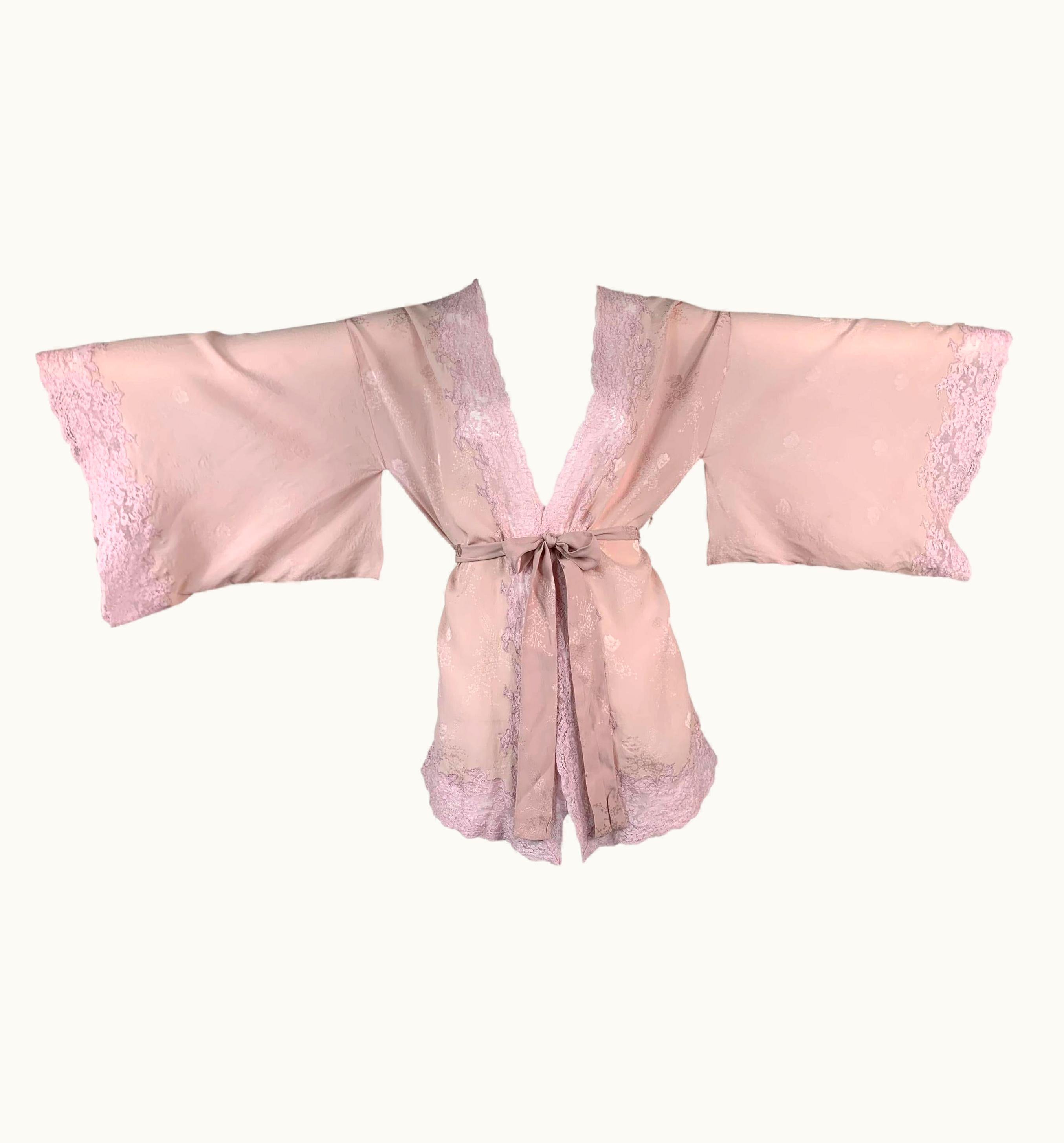 Dior AW 1998 Christian Dior By John Galliano Pink Silk & Lace Kimono Top