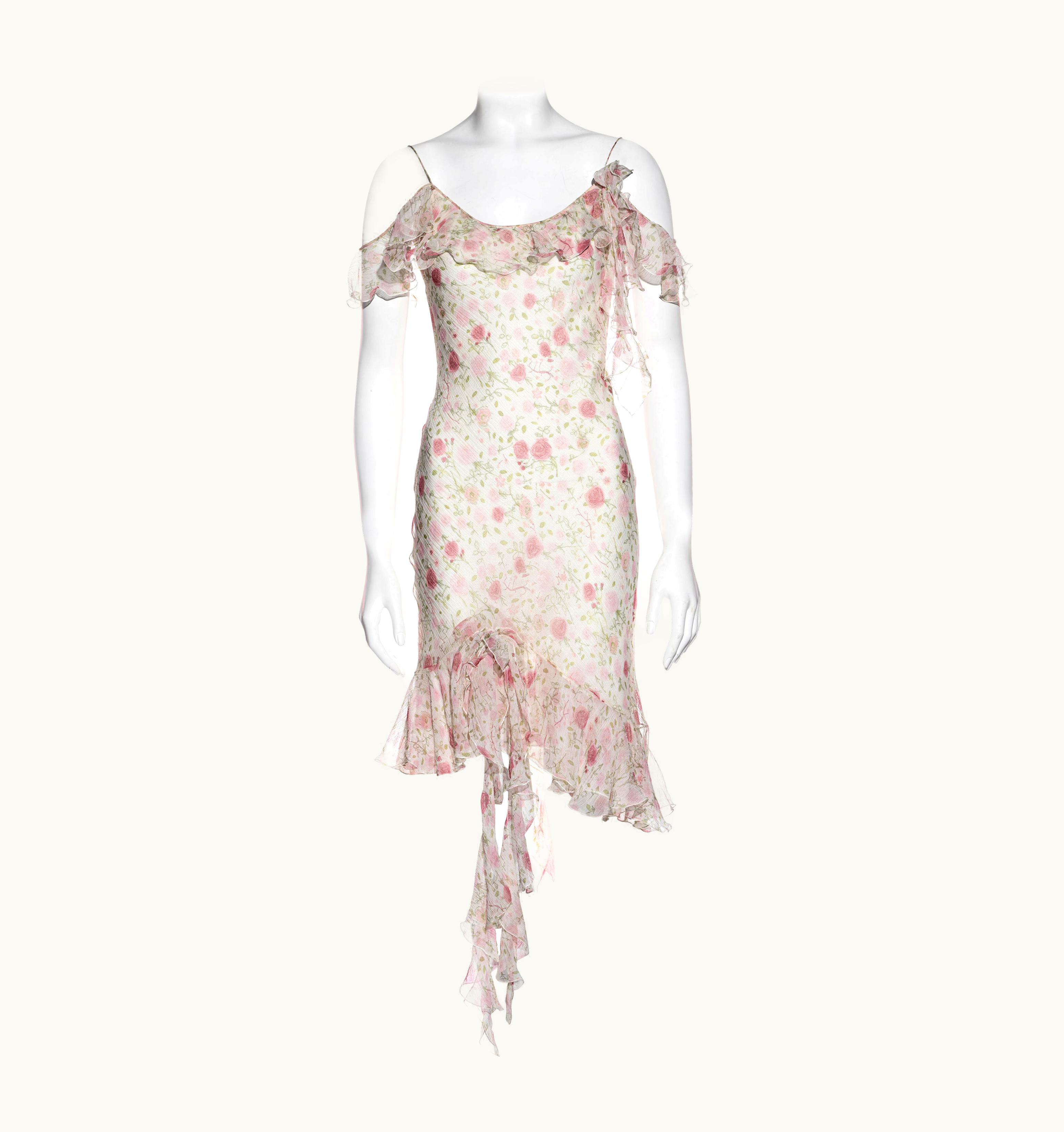 Dior Christian Dior By John Galliano Pink Silk Chiffon Rose Print Dress, S/S 1999