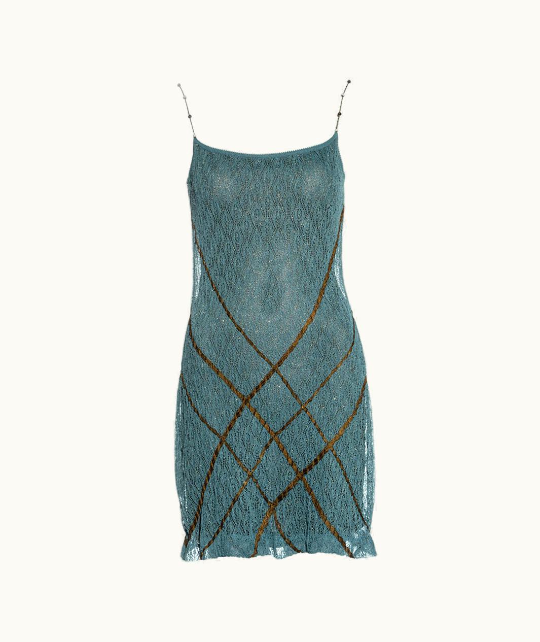 Dior Christian Dior By John Galliano Teal Double-layered Knitted Lace Dress, S/S 1999