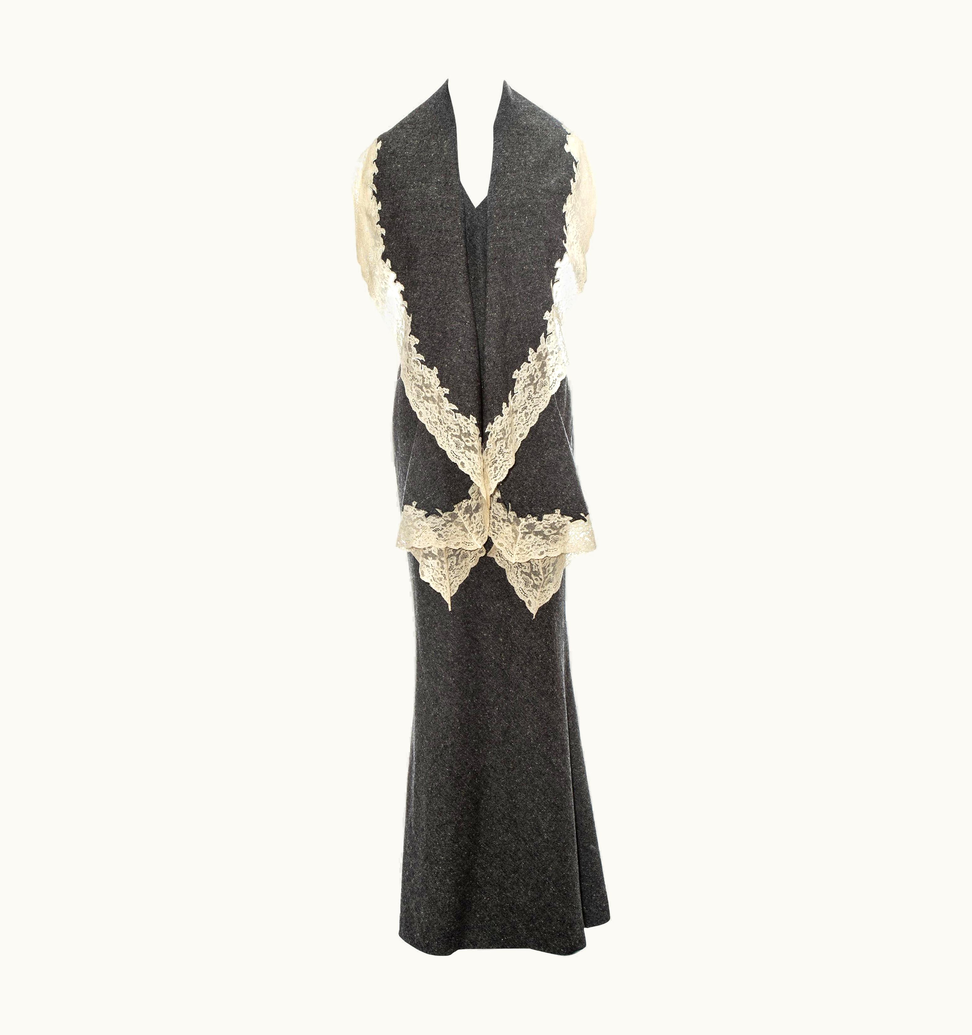 Dior Christian Dior By John Galliano Grey Wool Dress With Cream Lace Trim, AW 1998