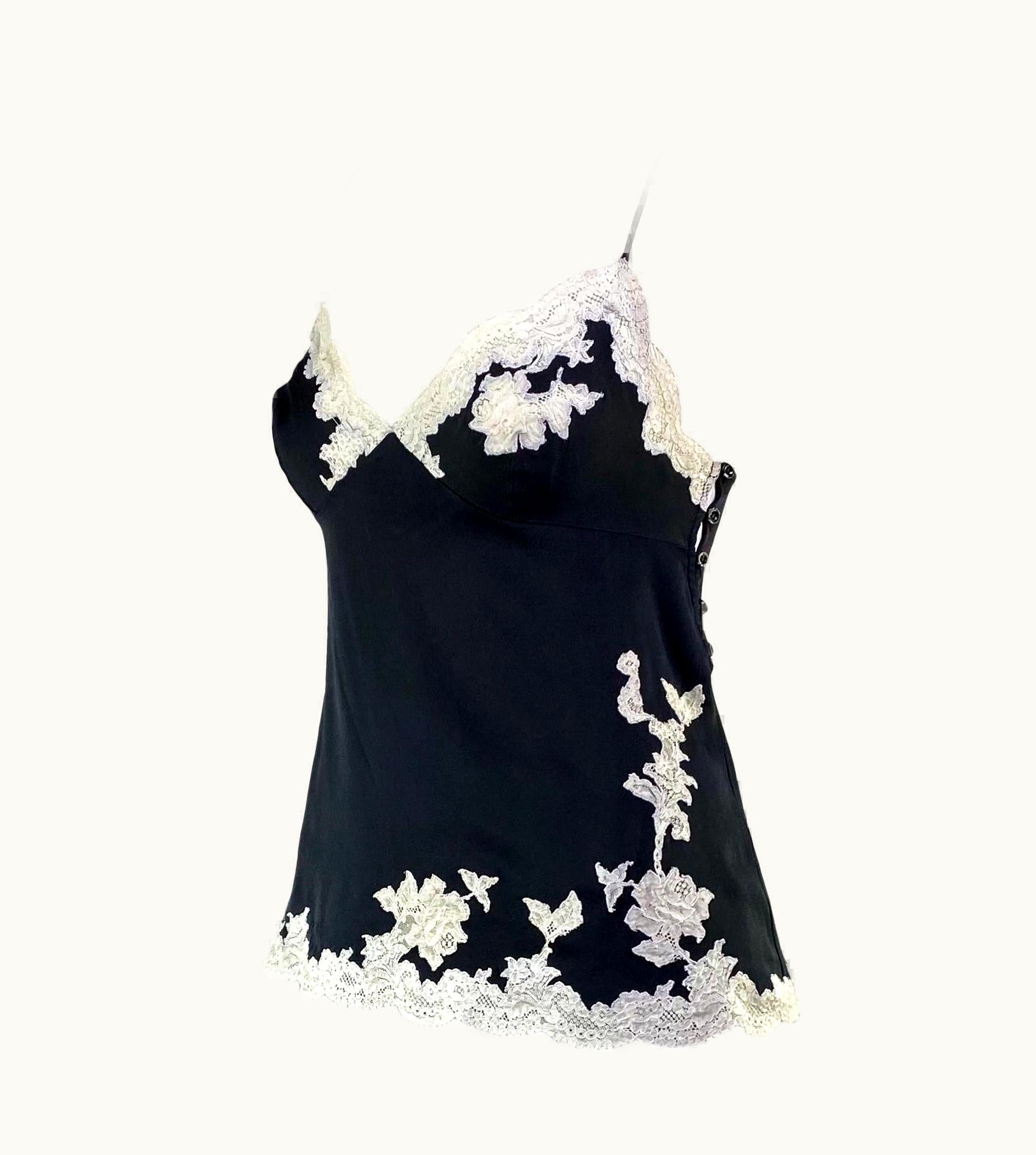 Dior AW 1998 Christian Dior By John Galliano Black Silk Lace Trim Camisole Blouse