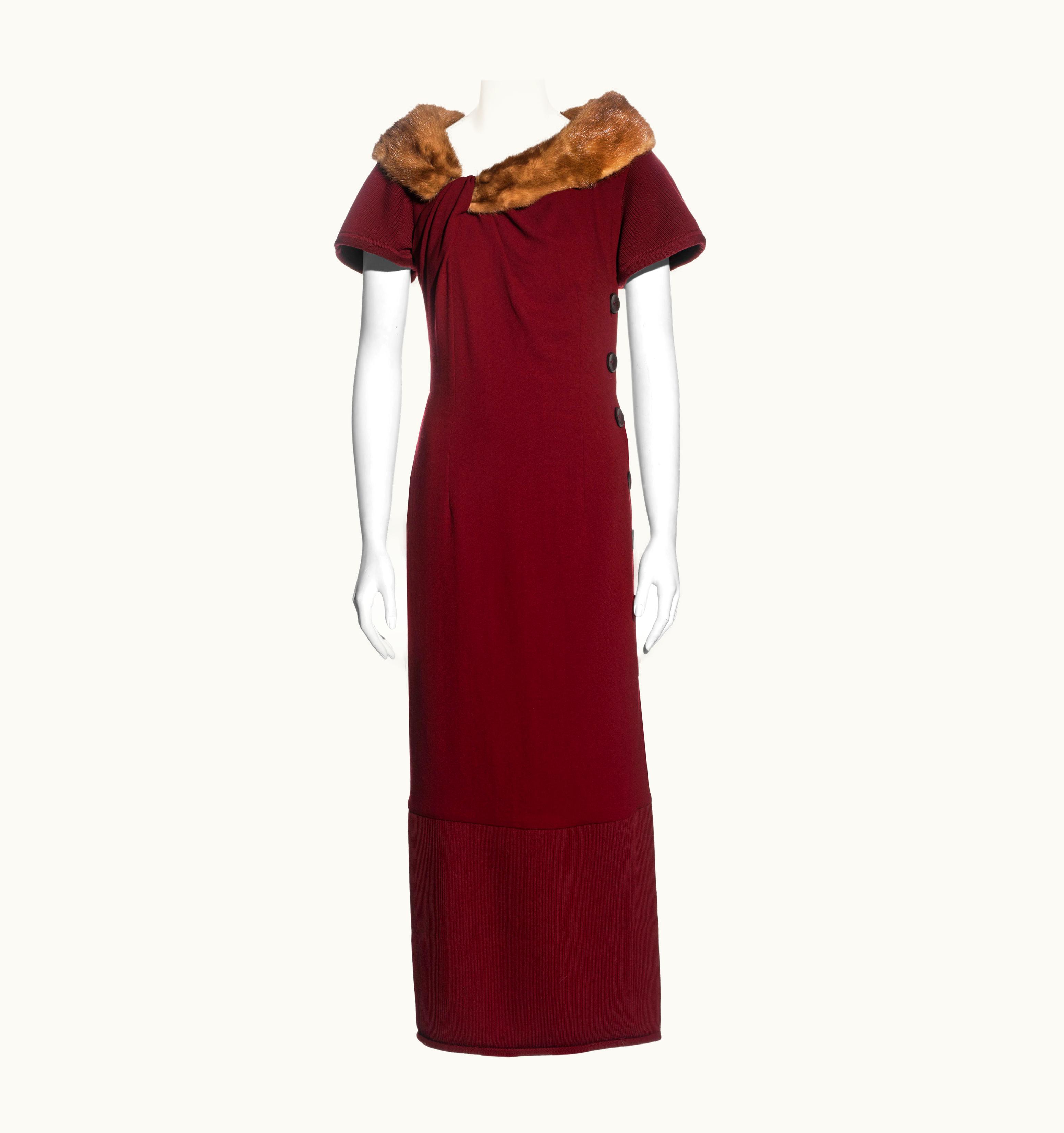 Dior Christian Dior By John Galliano Red Wool Crepe Dress With Mink Fur Trim, AW 1999