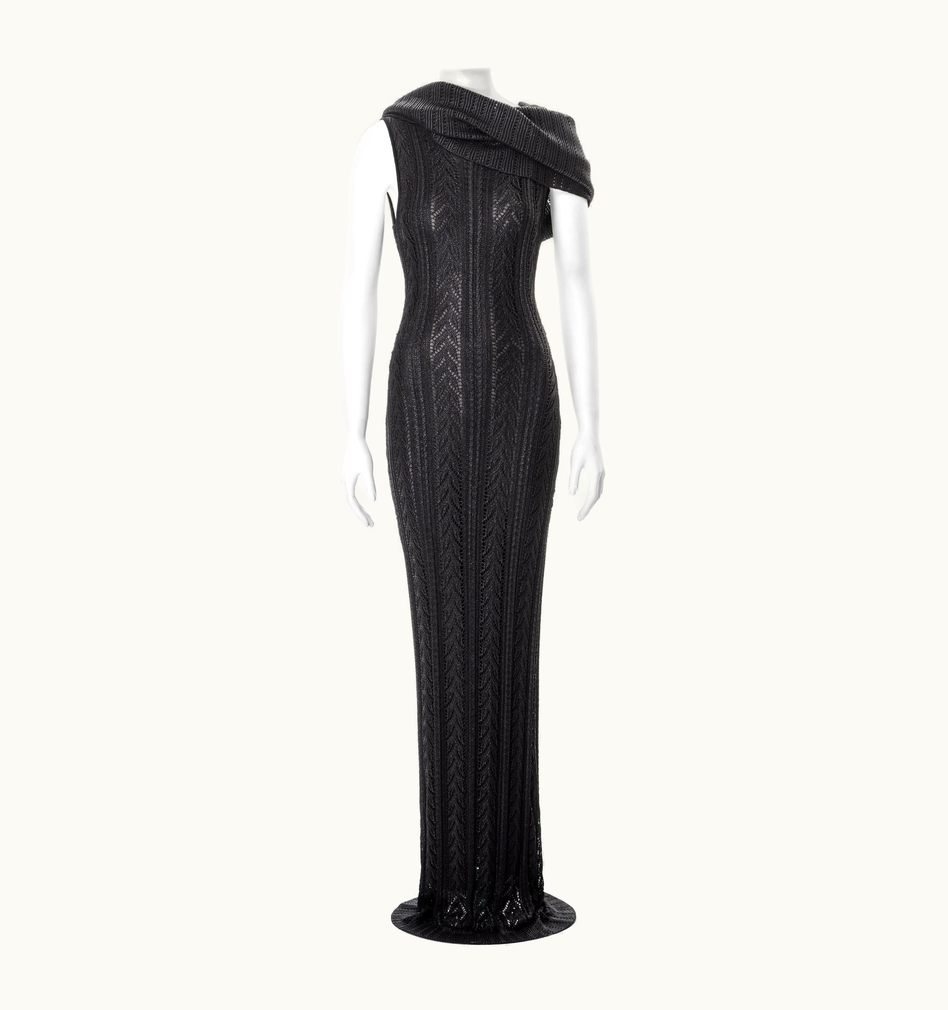 Dior Christian Dior By John Galliano Foiled Black Open-knit Evening Dress, AW 1999