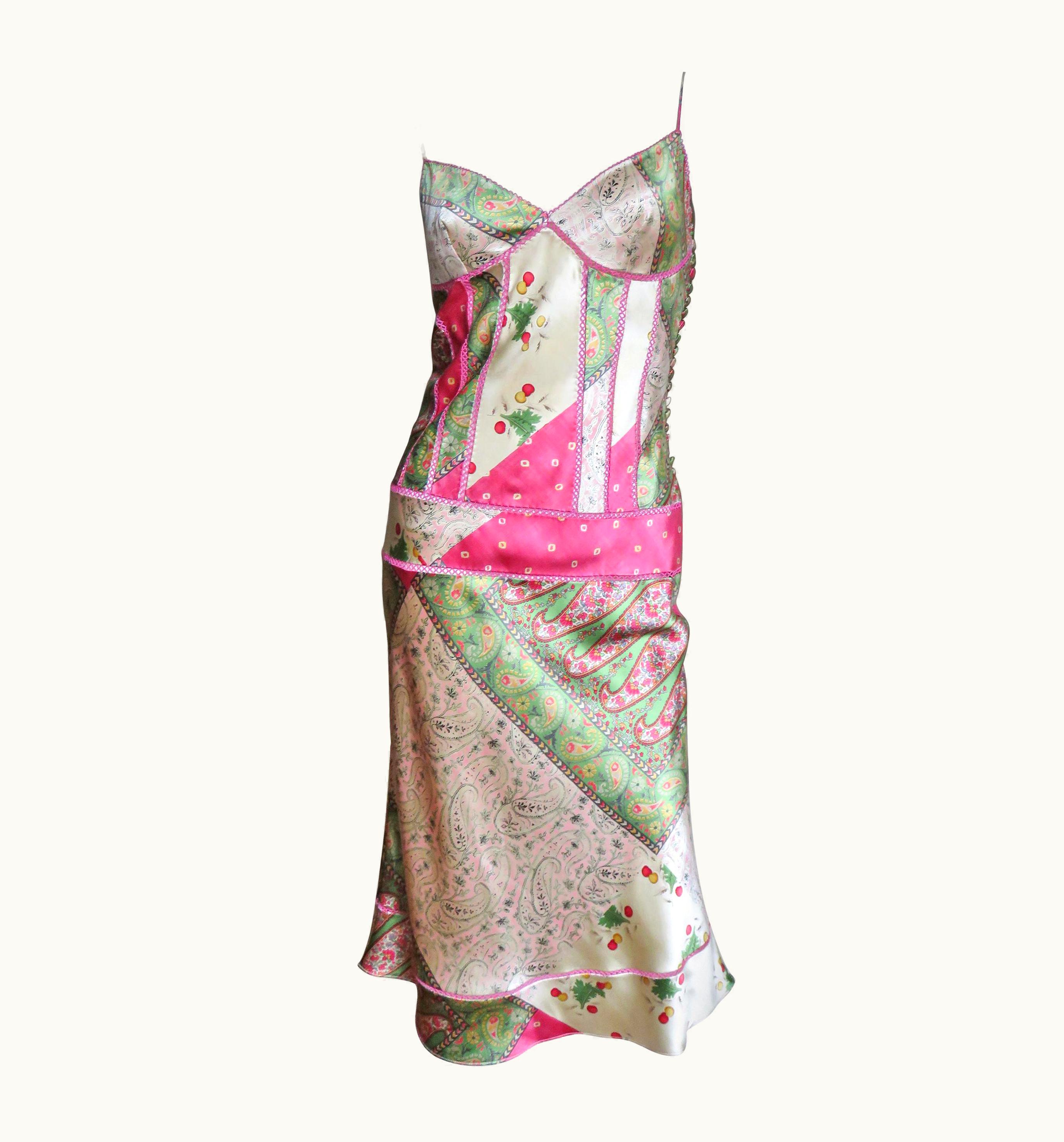 Dior John Galliano For Christian Dior S/S 2004 Mixed Print Silk Slip Dress