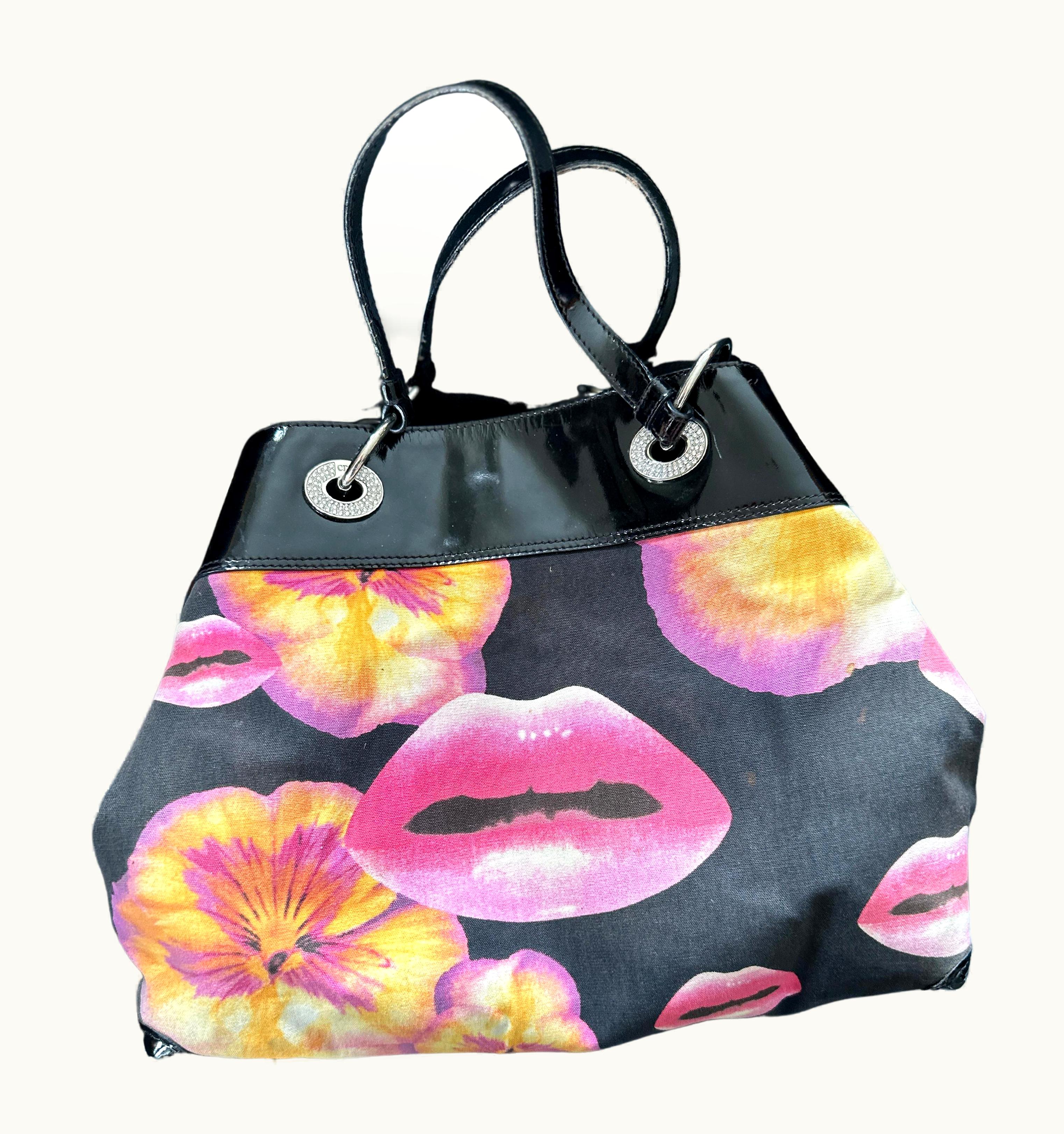 Dior Christian Dior Spring 2005 Surreal Lips And Pansy Print Bag By John Galliano