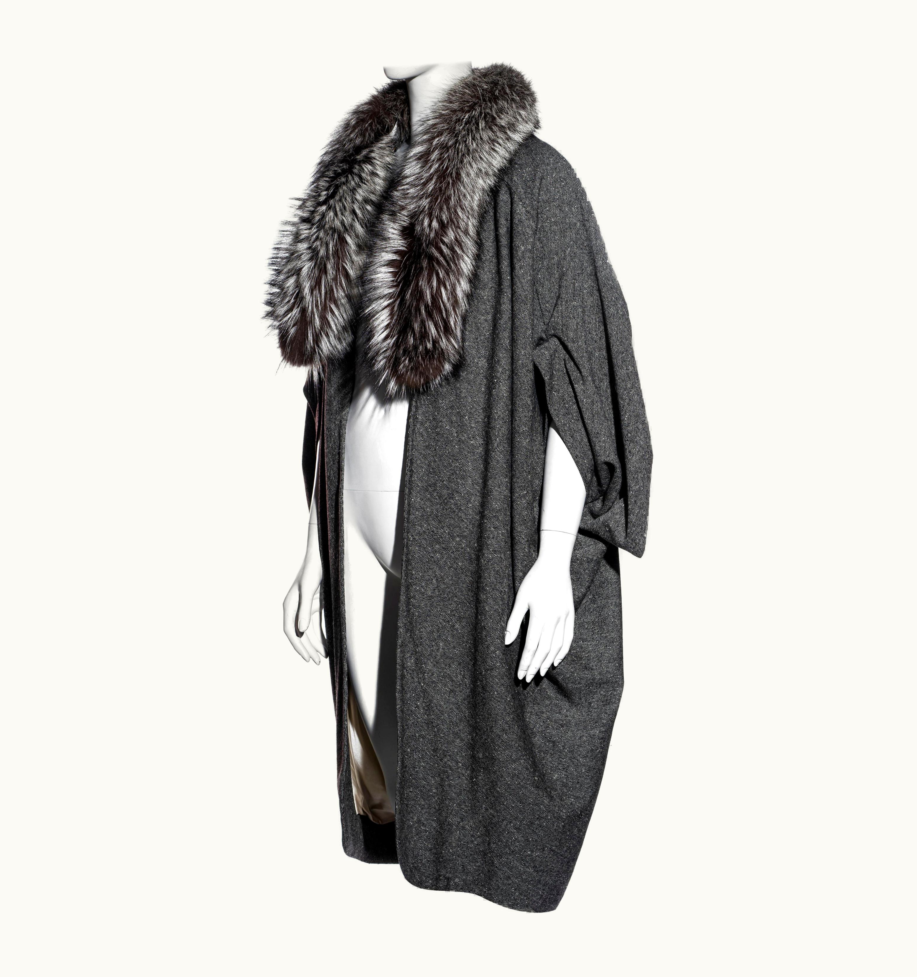 Dior Christian Dior By John Galliano Grey Donegal Tweed And Fox Fur Coat, AW 1998