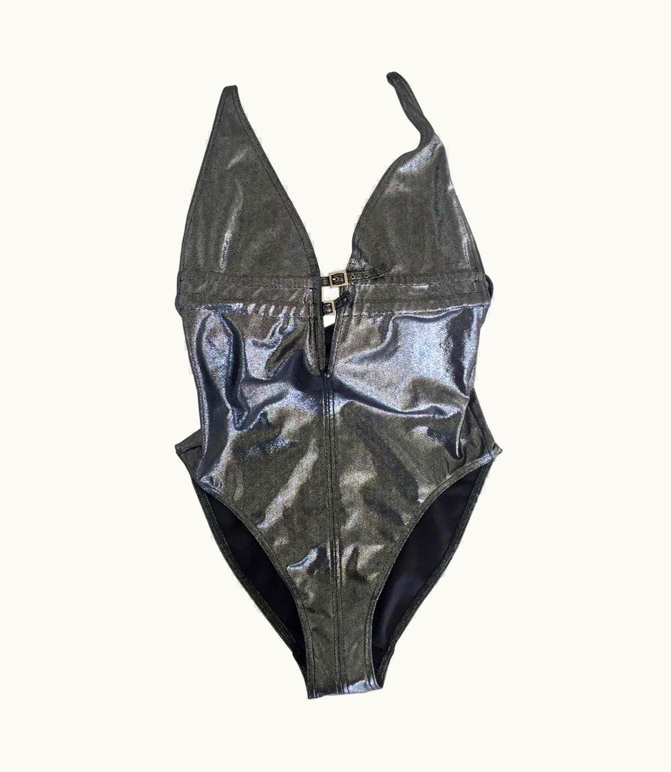 Dior Christian Dior John Galliano Grey Metallic Vintage 90' Rare Swimsuit