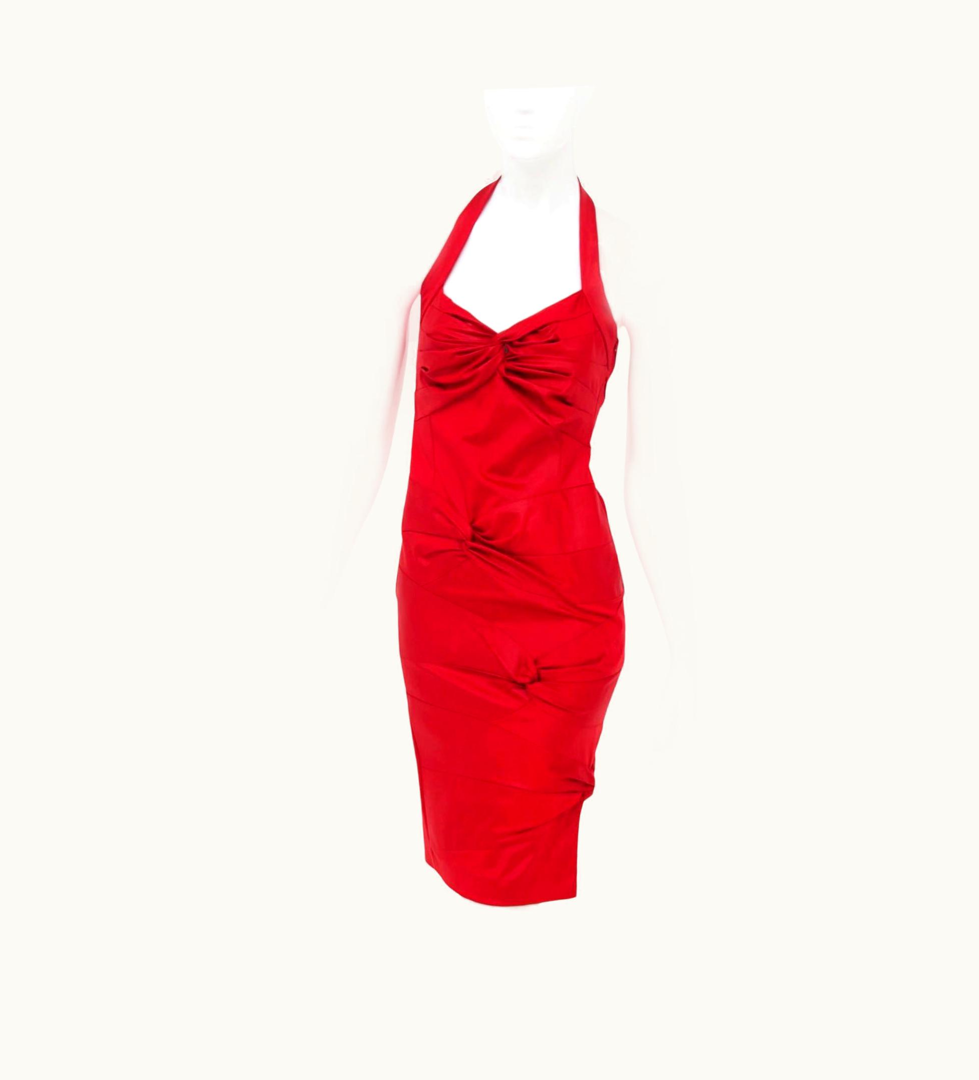 Dior Christian Dior By John Galliano Red Satin Silk Lined Knot Dress