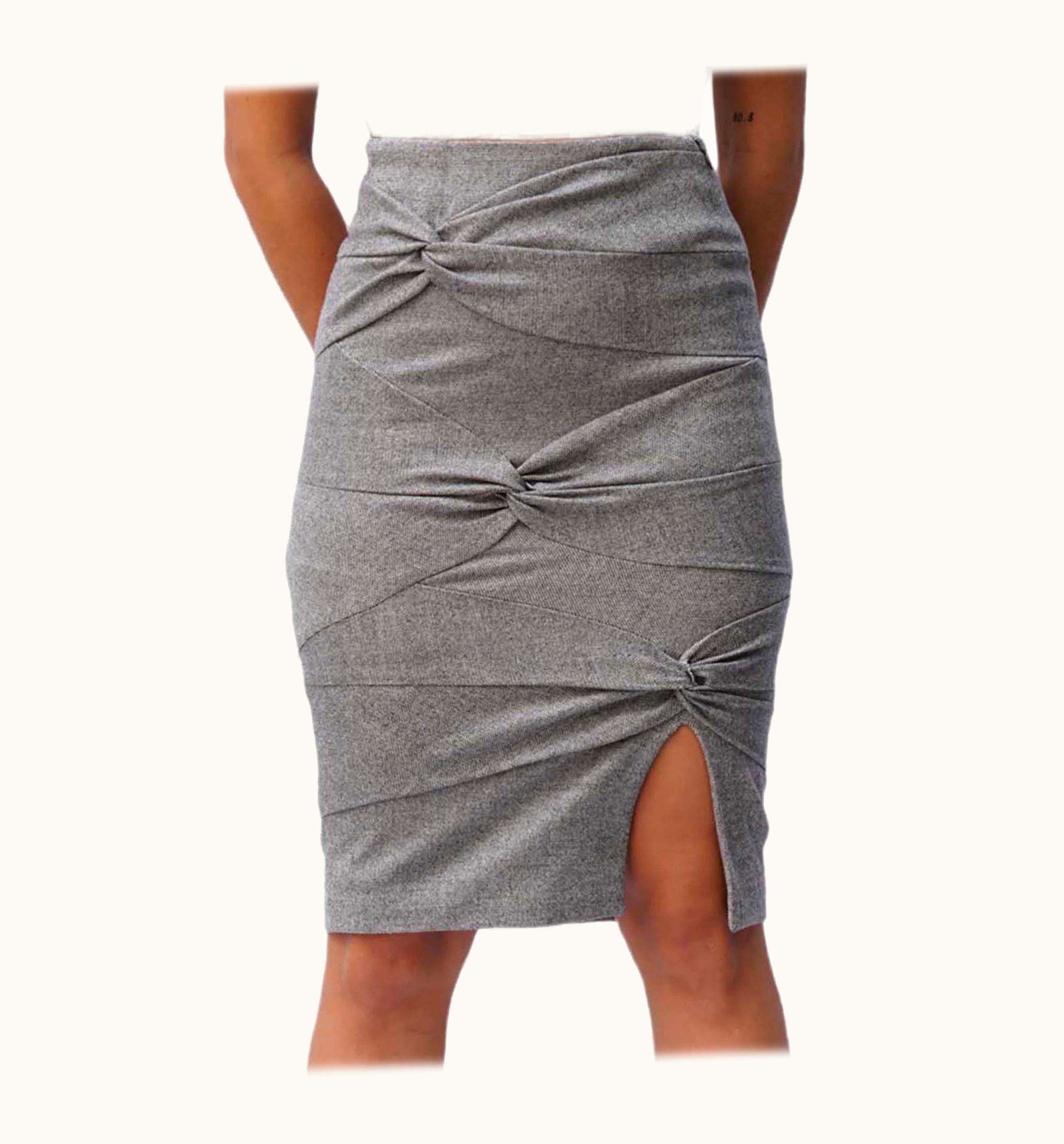 Dior 1990s John Galliano Christian Dior Grey Wool Blend Stretch Pencil Skirt