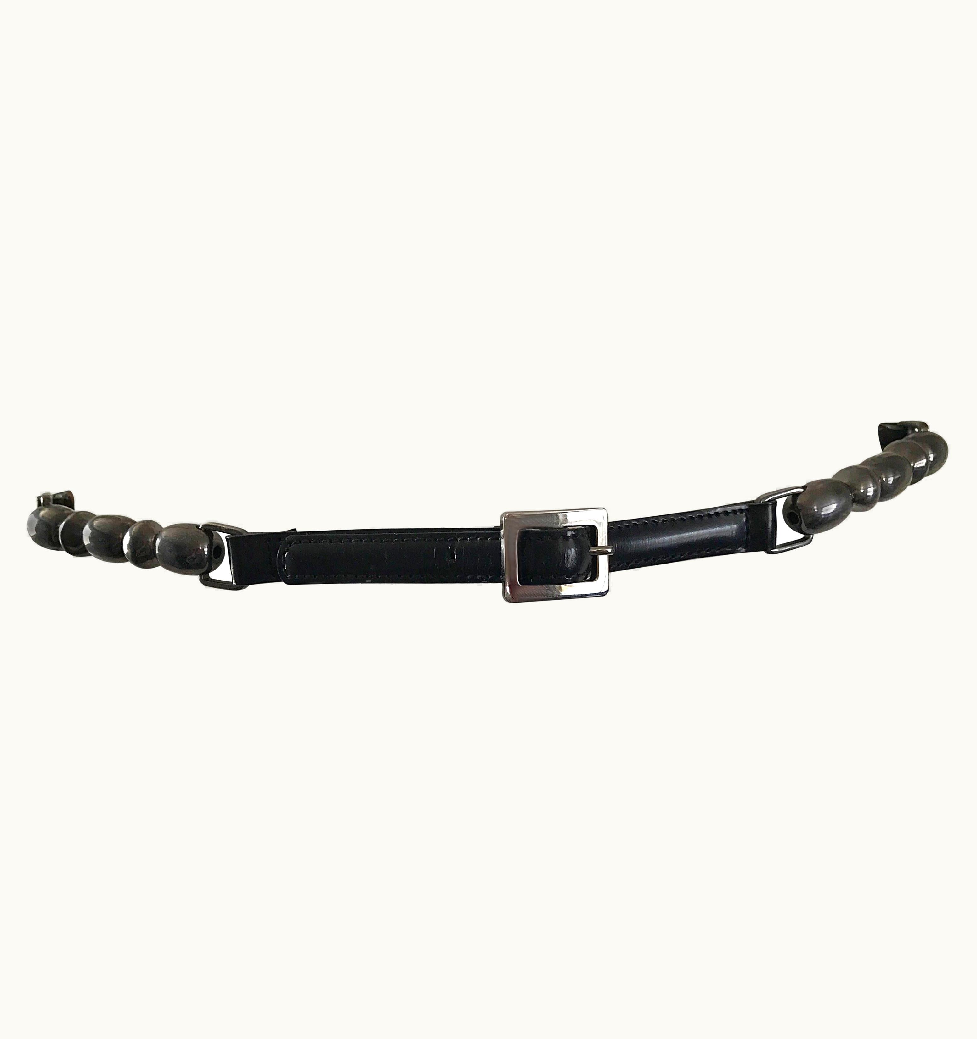 Dior John Galliano For Christian Dior Black + Gunmetal Late 1990s Skinny Vintage Belt